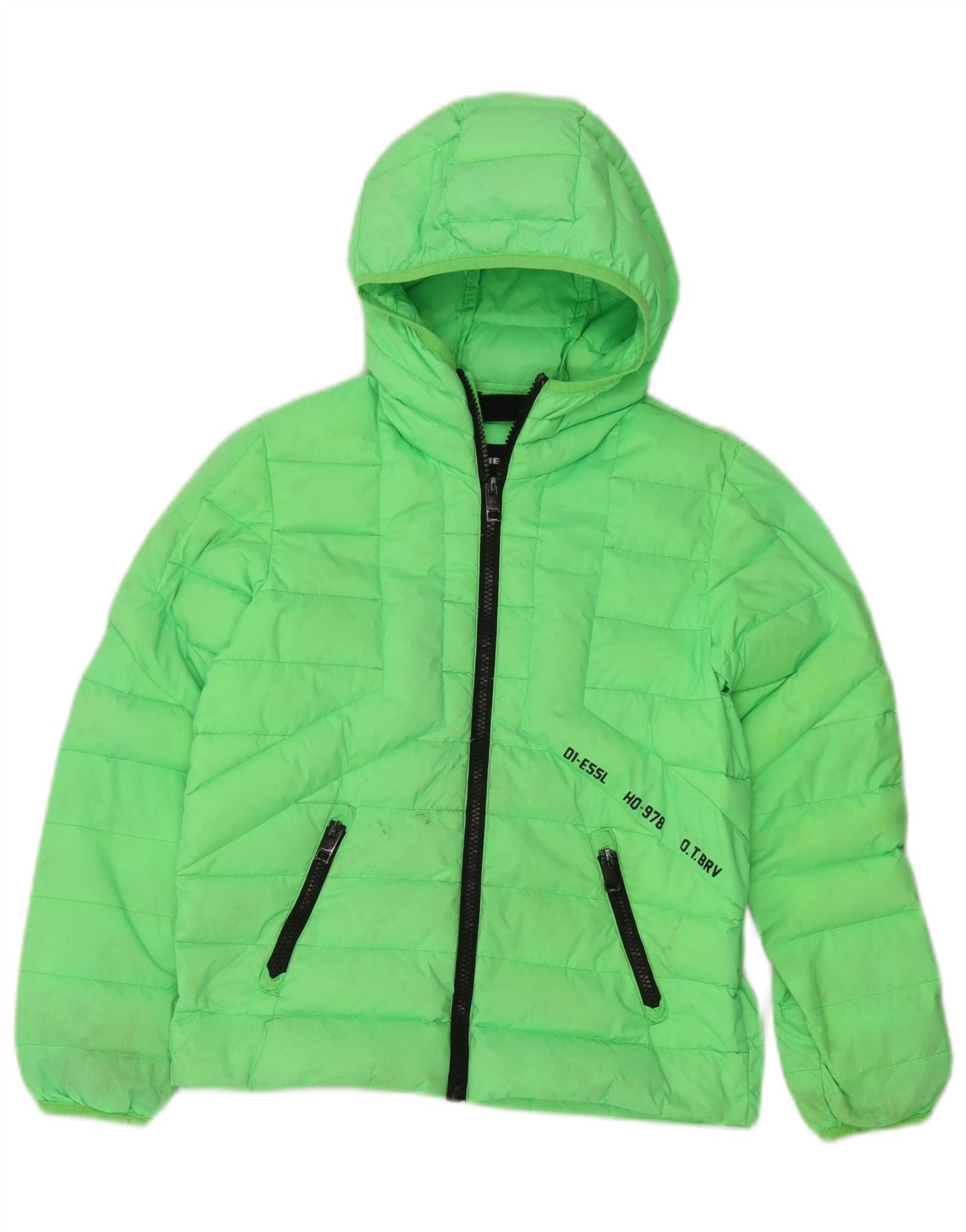 Diesel Boys Hooded Padded Jacket 10-11 Years Green Nylon Size M / US 6-8 / IT 42-44 - 3 Thumbnail