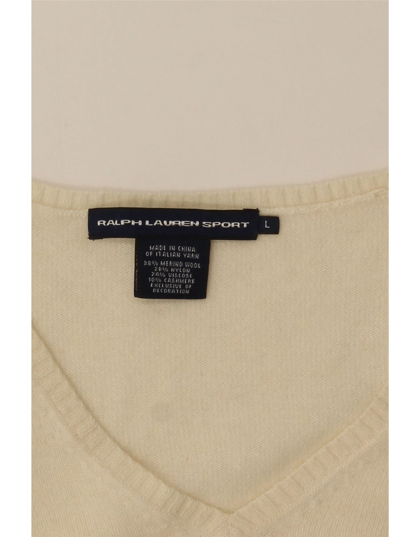 Ralph Lauren Womens V-Neck Jumper Sweater UK 16 Large Off White Merino Wo Size M / US 6-8 / IT 42-44 - 3 Thumbnail