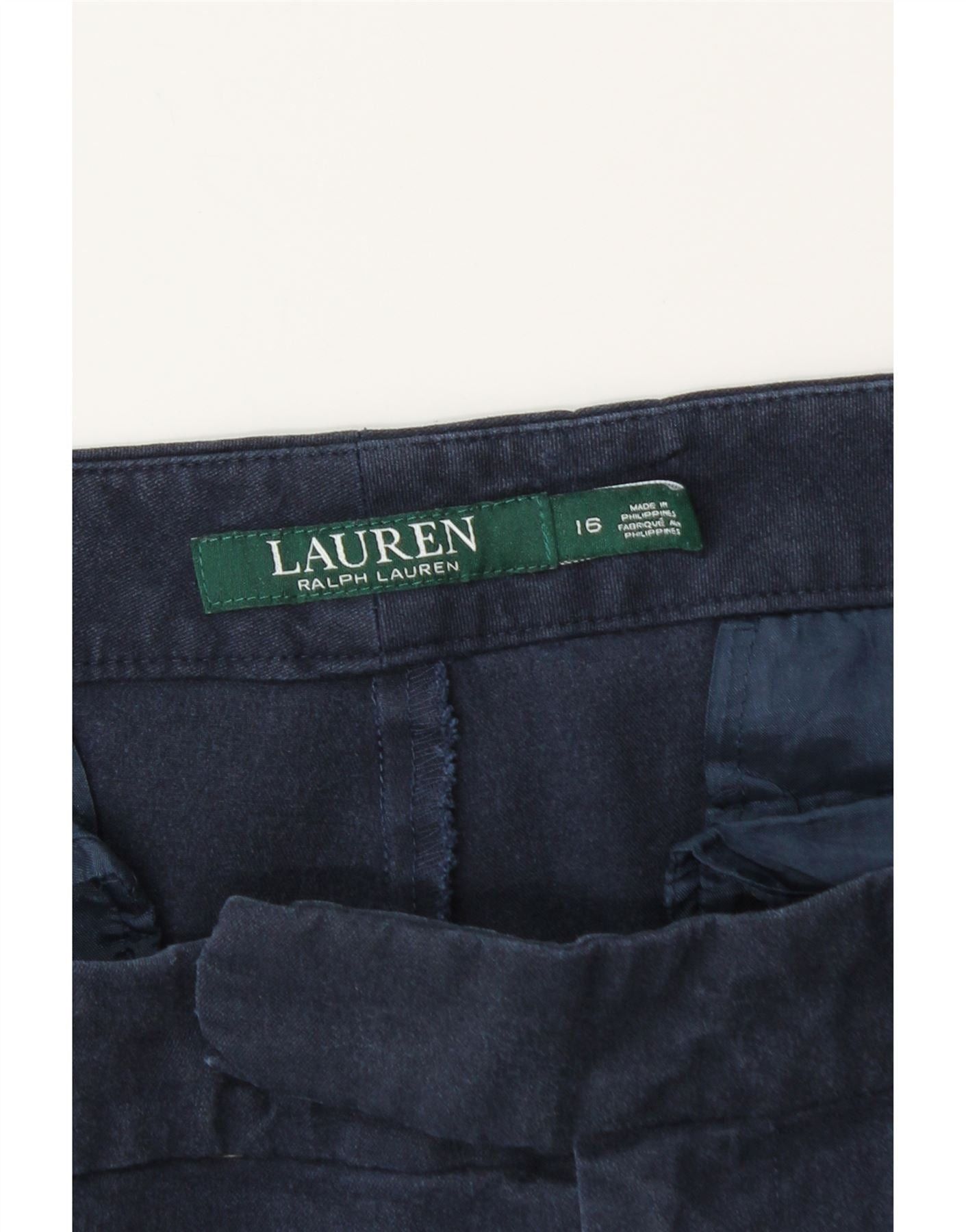 Ralph Lauren Womens Slim Capri Trousers US 16 2XL W36 L22 Navy Blue Cotto Size 34" / US 12 / IT 48 - 3 Thumbnail