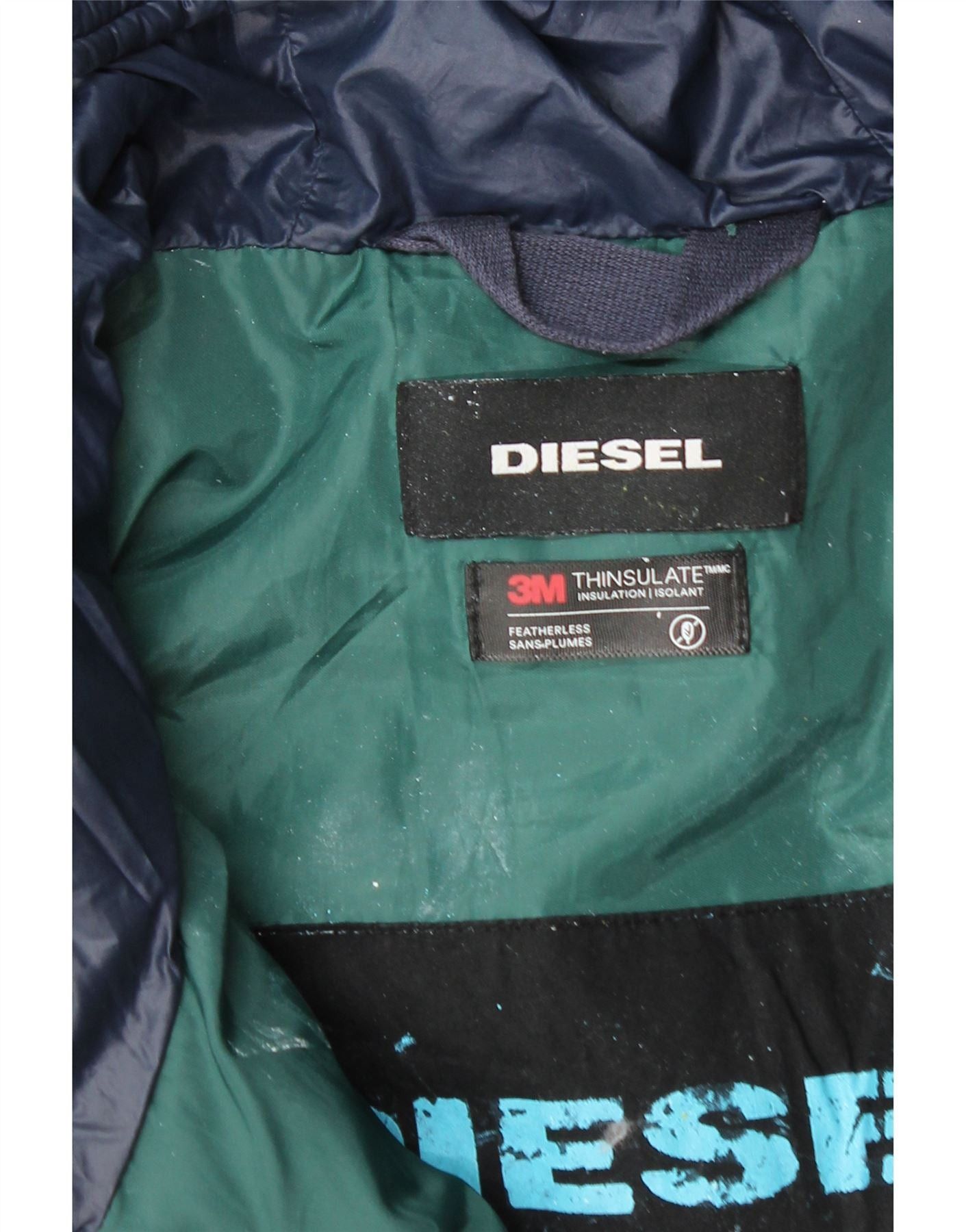 Diesel Mens Hooded Padded Jacket UK 36 Small Navy Blue Nylon Size US L / EU 52-54 / 3 - 5 Thumbnail