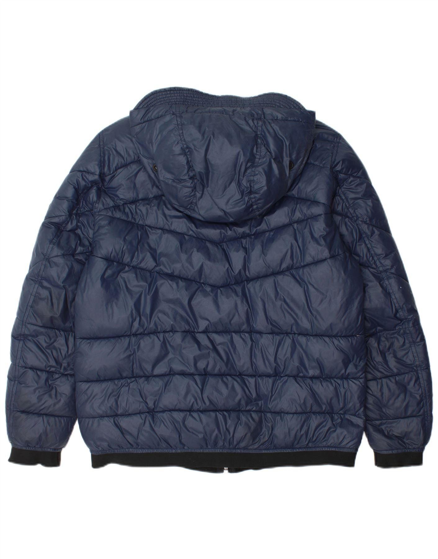 Diesel Mens Hooded Padded Jacket UK 36 Small Navy Blue Nylon Size US L / EU 52-54 / 3 - 2 Thumbnail