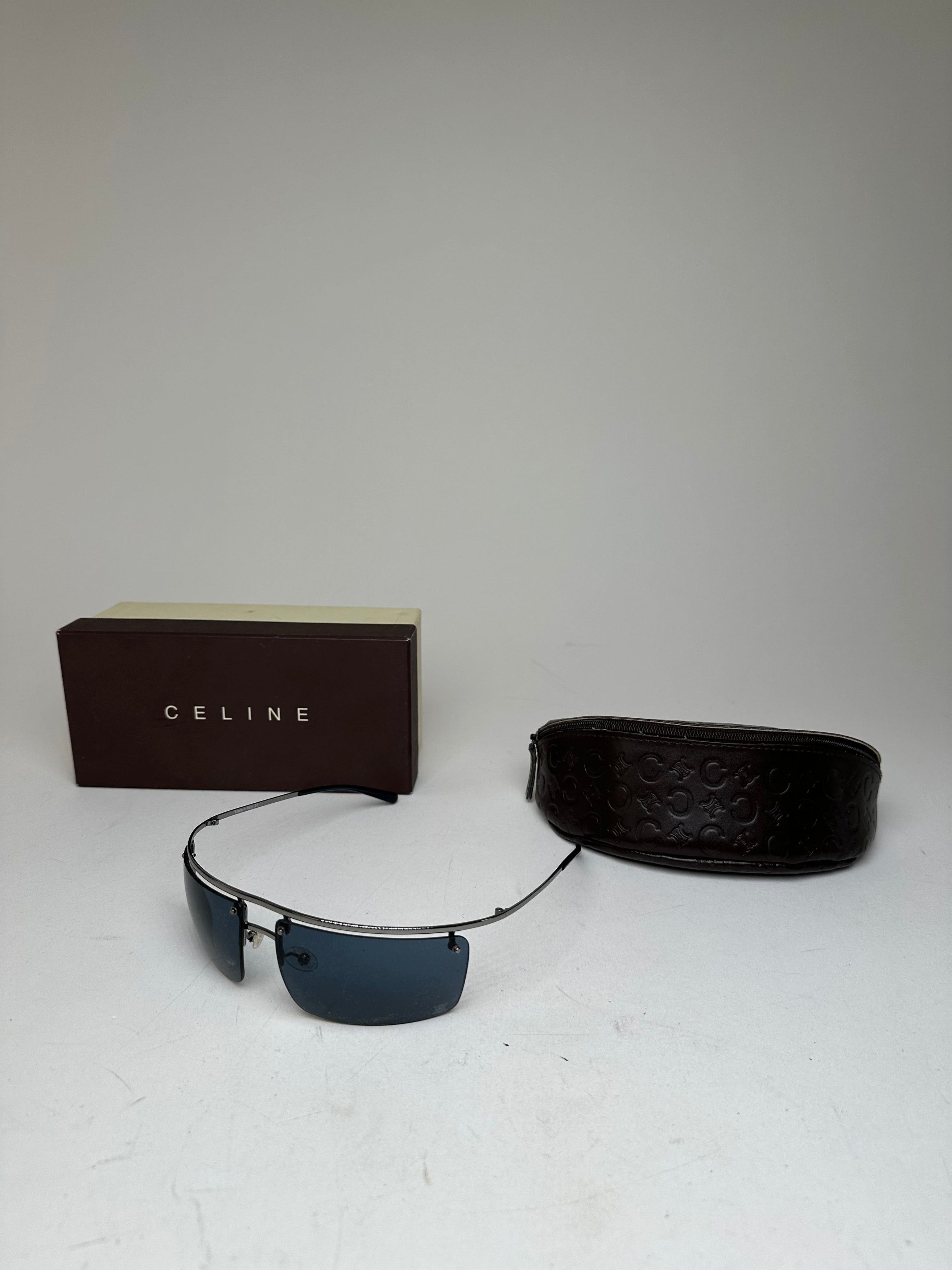Celine Vintage Paris Rimless Sunglasses Silver Blue Size ONE SIZE - 2 Thumbnail