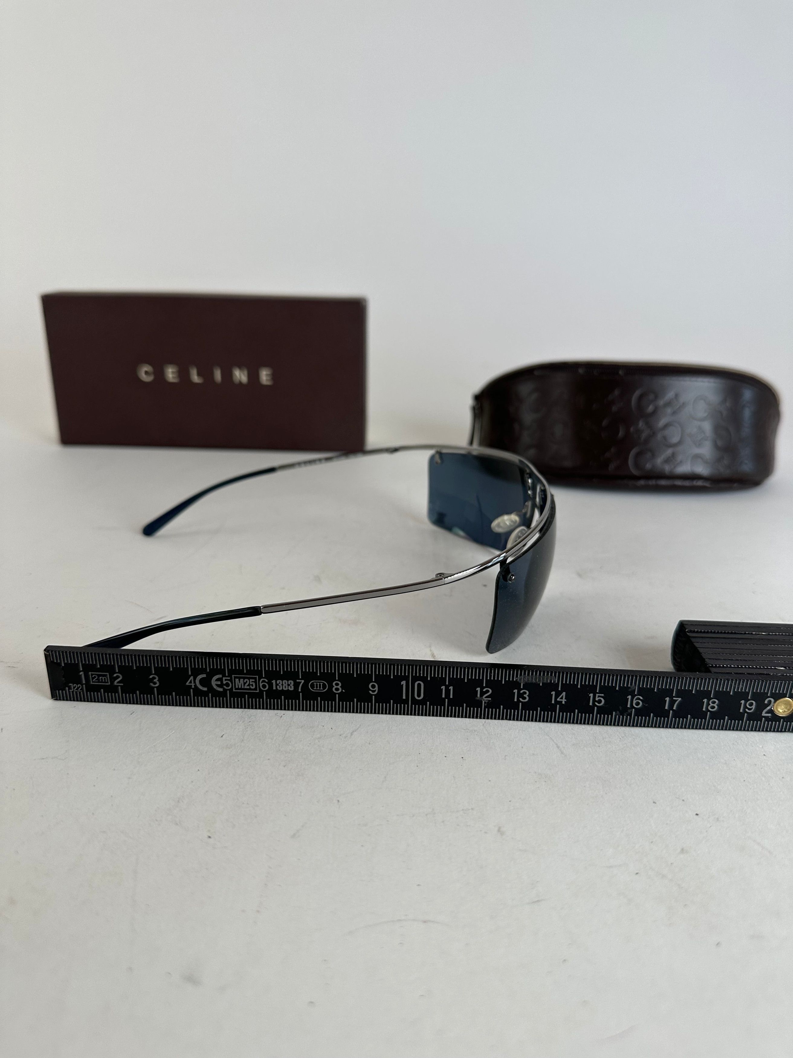 Celine Vintage Paris Rimless Sunglasses Silver Blue Size ONE SIZE - 5 Thumbnail