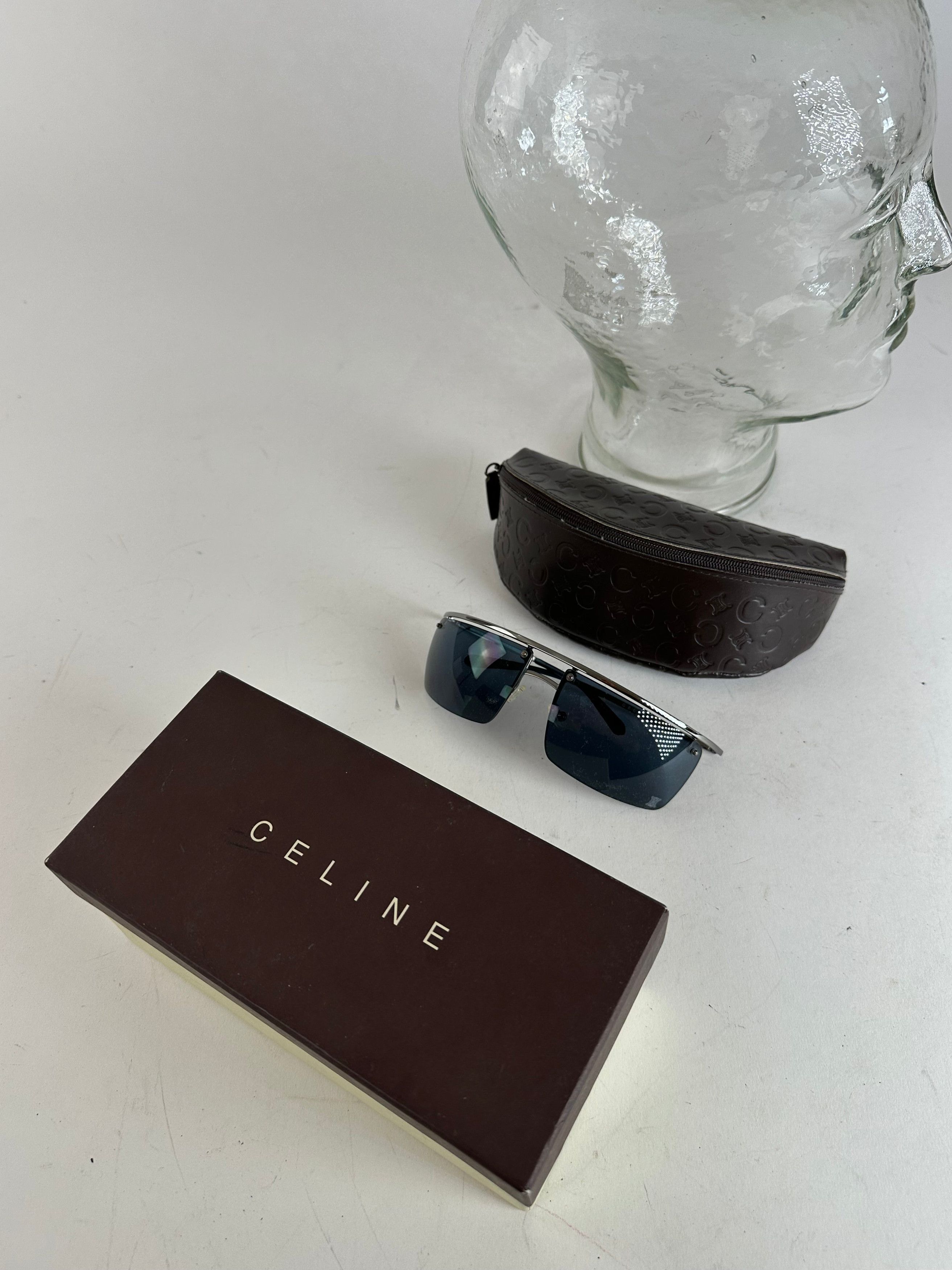 Celine Vintage Paris Rimless Sunglasses Silver Blue Size ONE SIZE - 13 Thumbnail