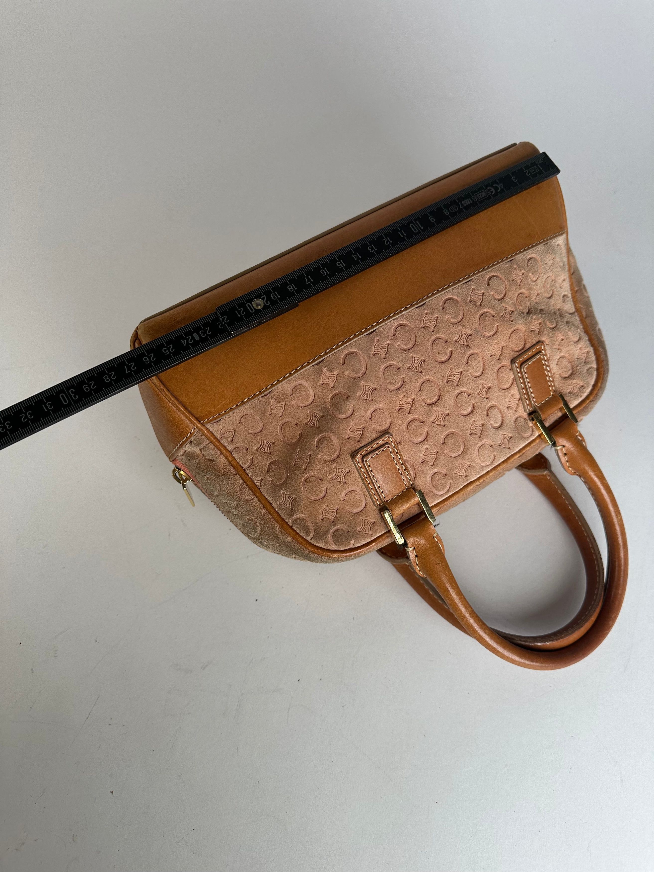 Celine Vintage Paris Triomphe Monogram Leather Velour Leather Handb Size ONE SIZE - 6 Thumbnail
