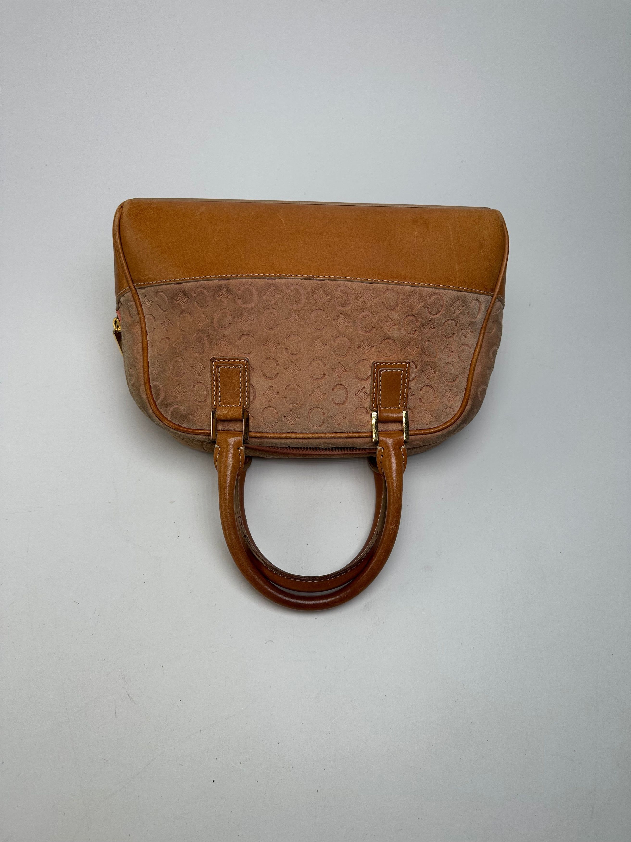 Celine Vintage Paris Triomphe Monogram Leather Velour Leather Handb Size ONE SIZE - 5 Thumbnail
