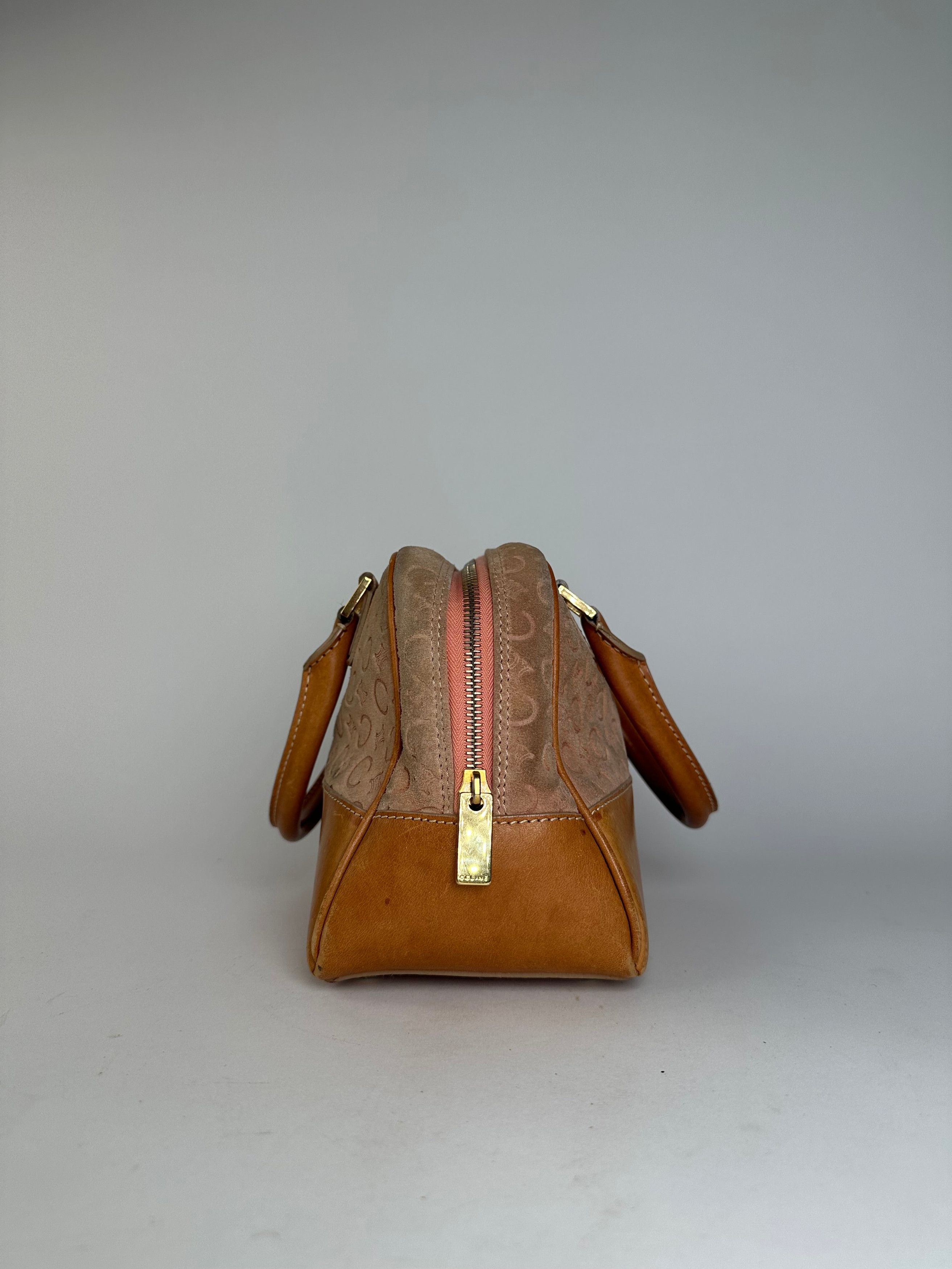 Celine Vintage Paris Triomphe Monogram Leather Velour Leather Handb Size ONE SIZE - 3 Thumbnail