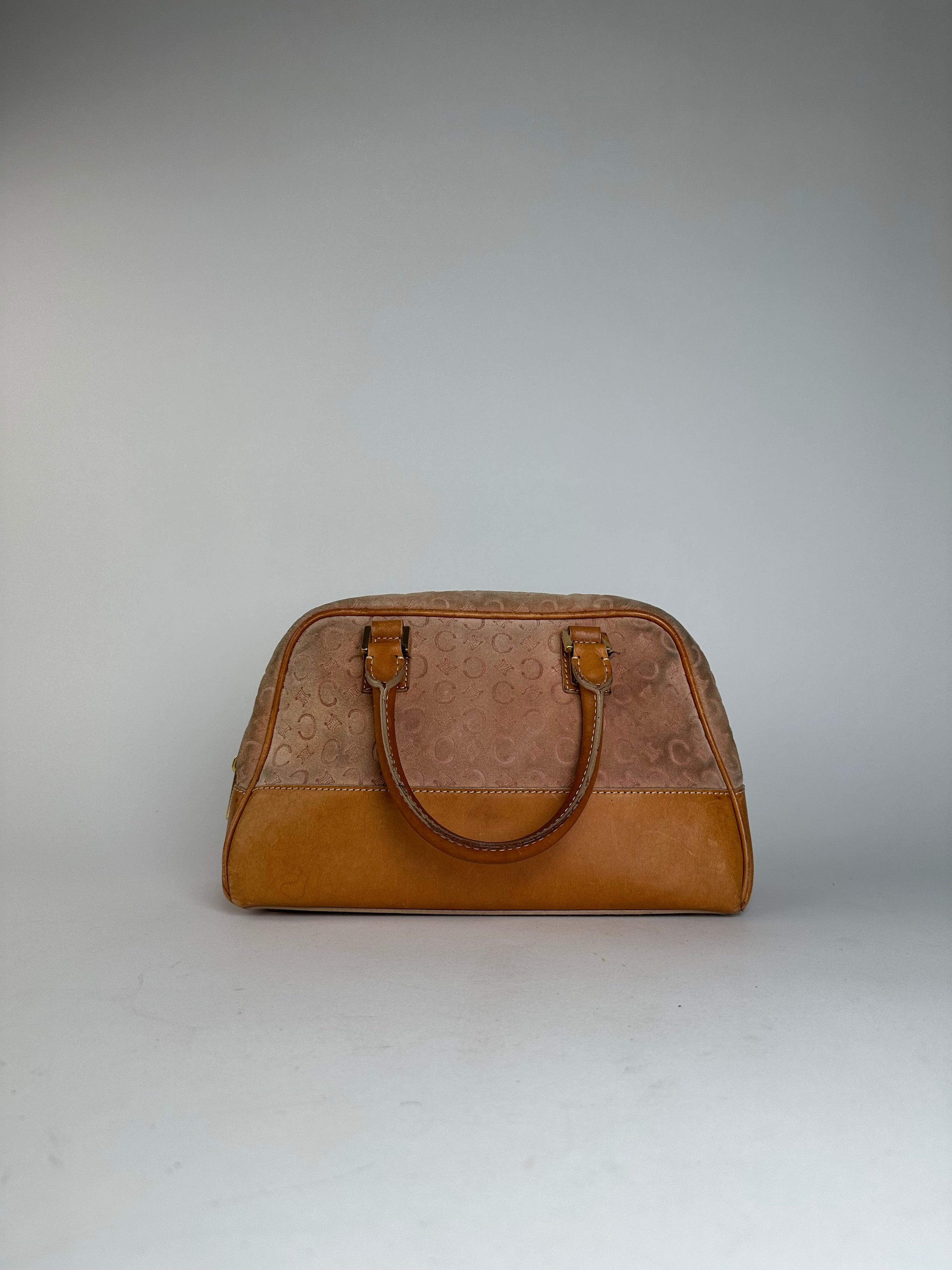 Celine Vintage Paris Triomphe Monogram Leather Velour Leather Handb Size ONE SIZE - 2 Thumbnail