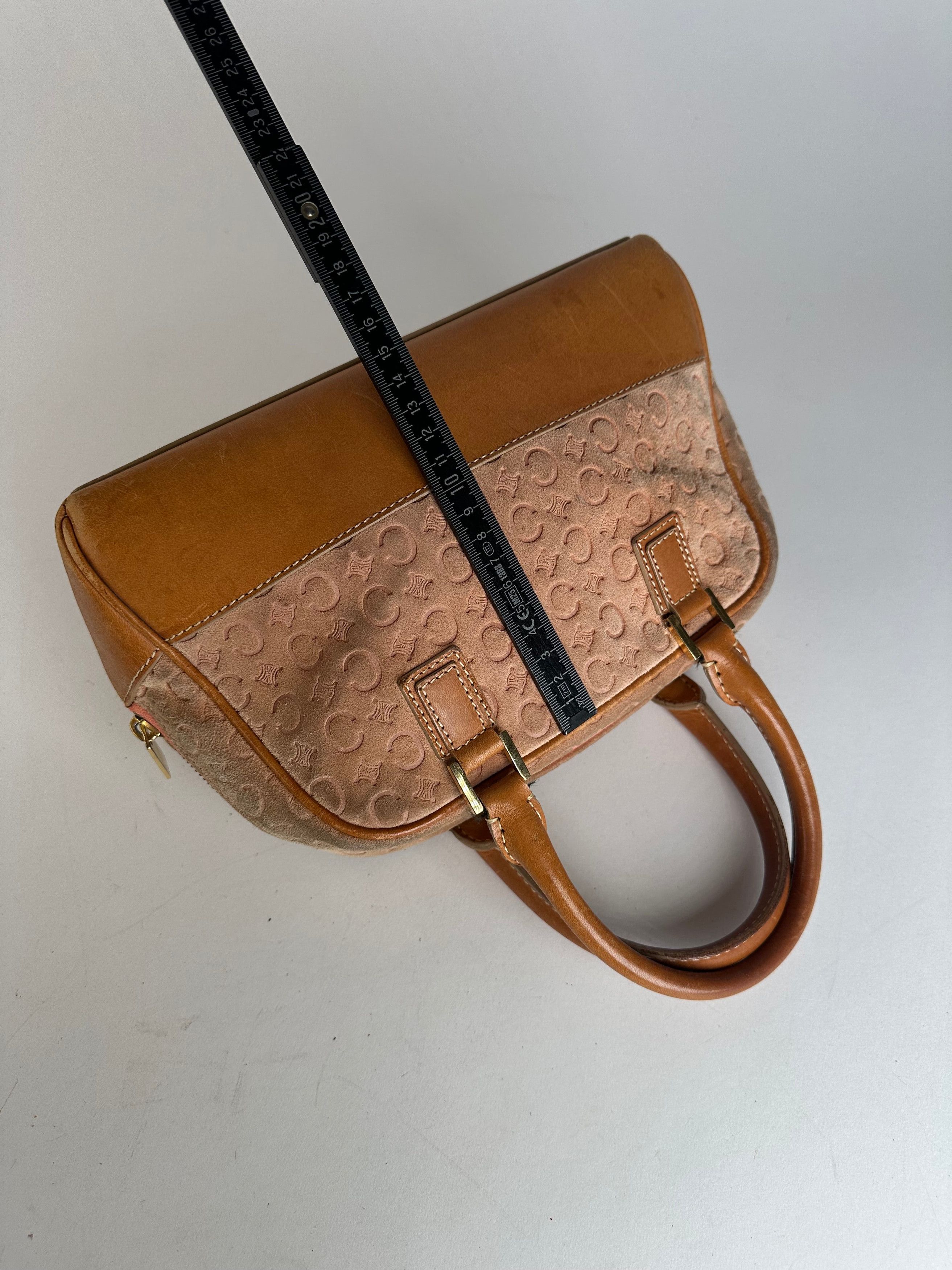 Celine Vintage Paris Triomphe Monogram Leather Velour Leather Handb Size ONE SIZE - 7 Thumbnail