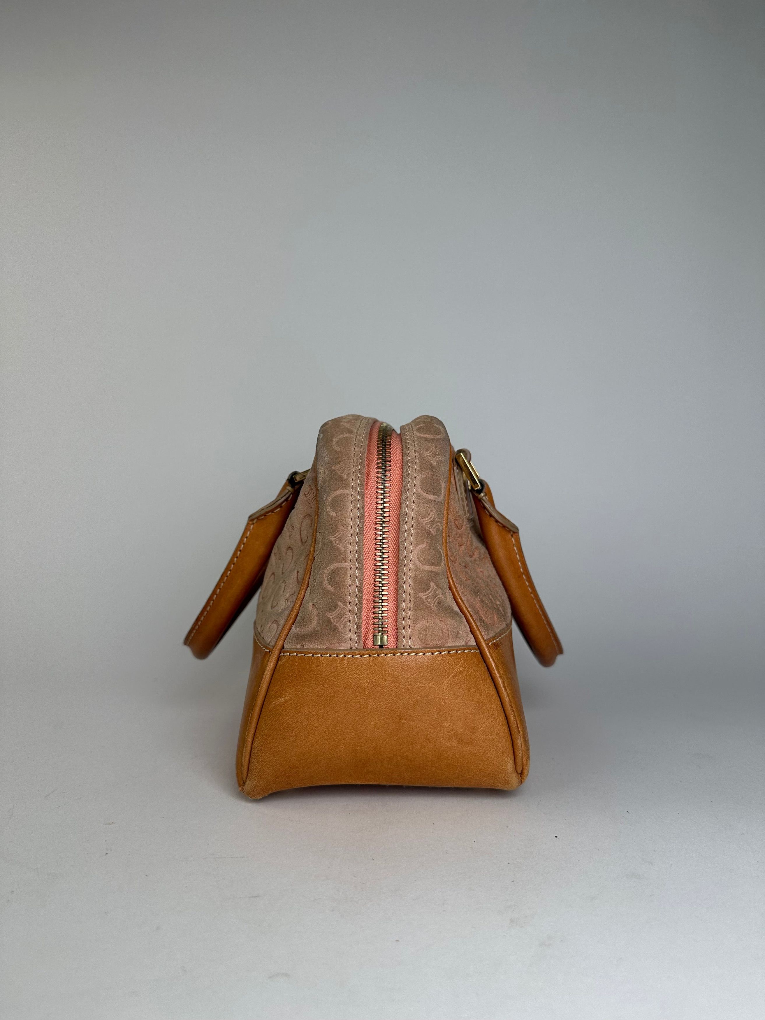 Celine Vintage Paris Triomphe Monogram Leather Velour Leather Handb Size ONE SIZE - 4 Thumbnail
