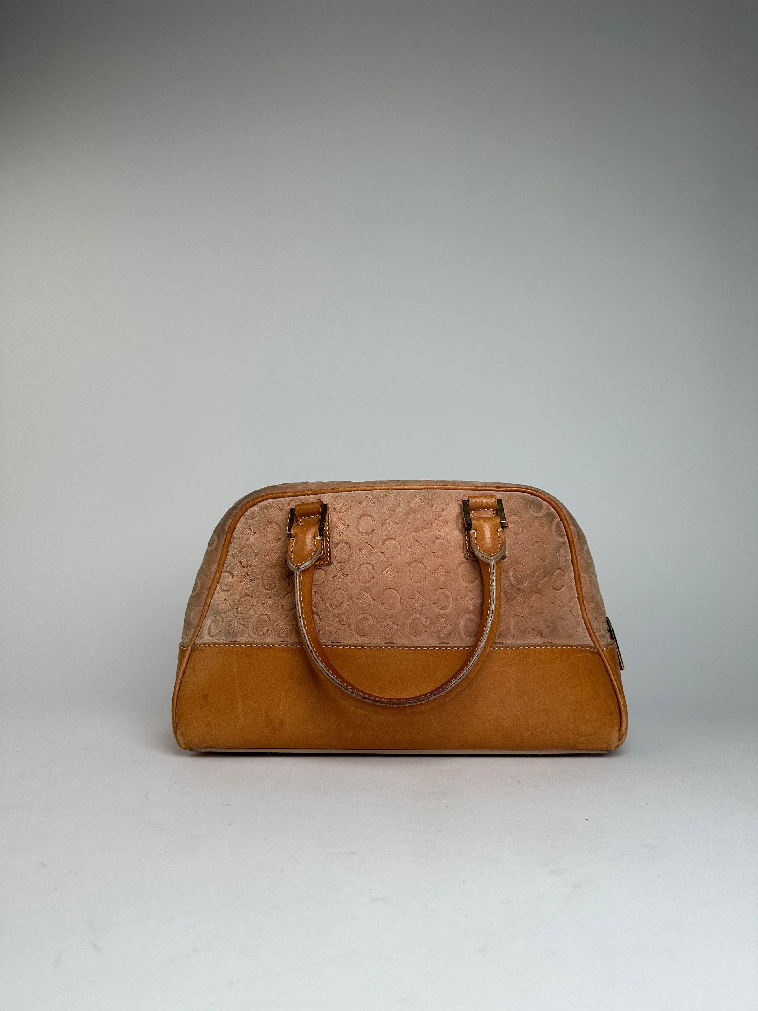 Celine Vintage Paris Triomphe Monogram Leather Velour Leather Handb Size ONE SIZE - 9 Thumbnail