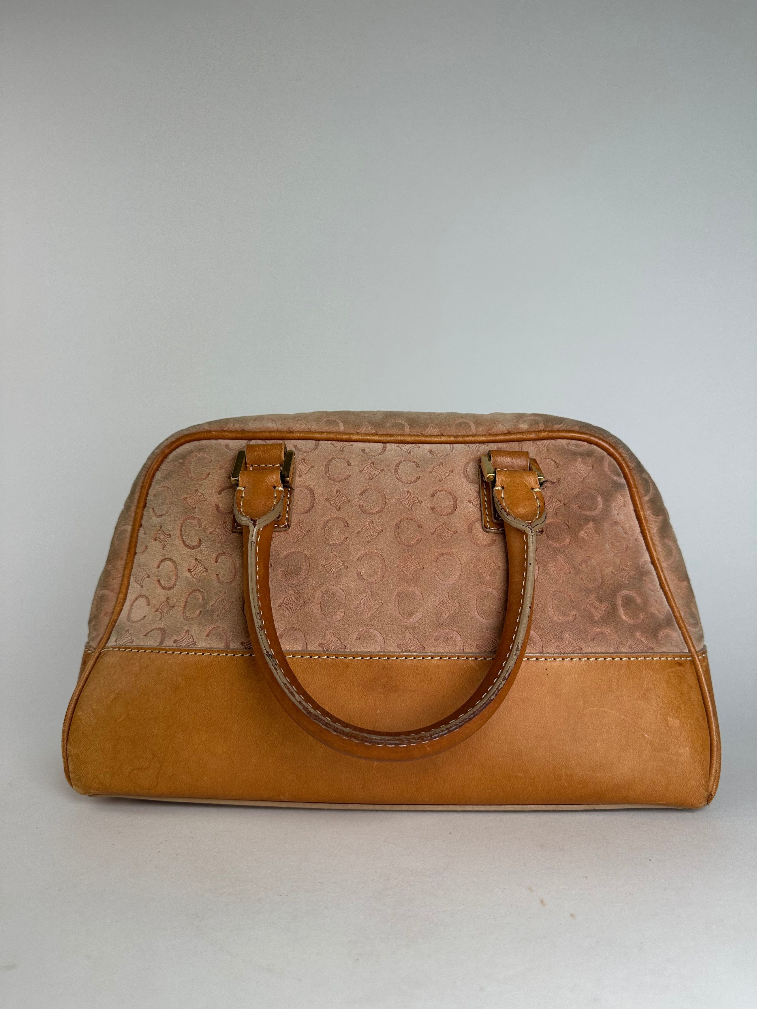 Celine Vintage Paris Triomphe Monogram Leather Velour Leather Handb Size ONE SIZE - 10 Thumbnail