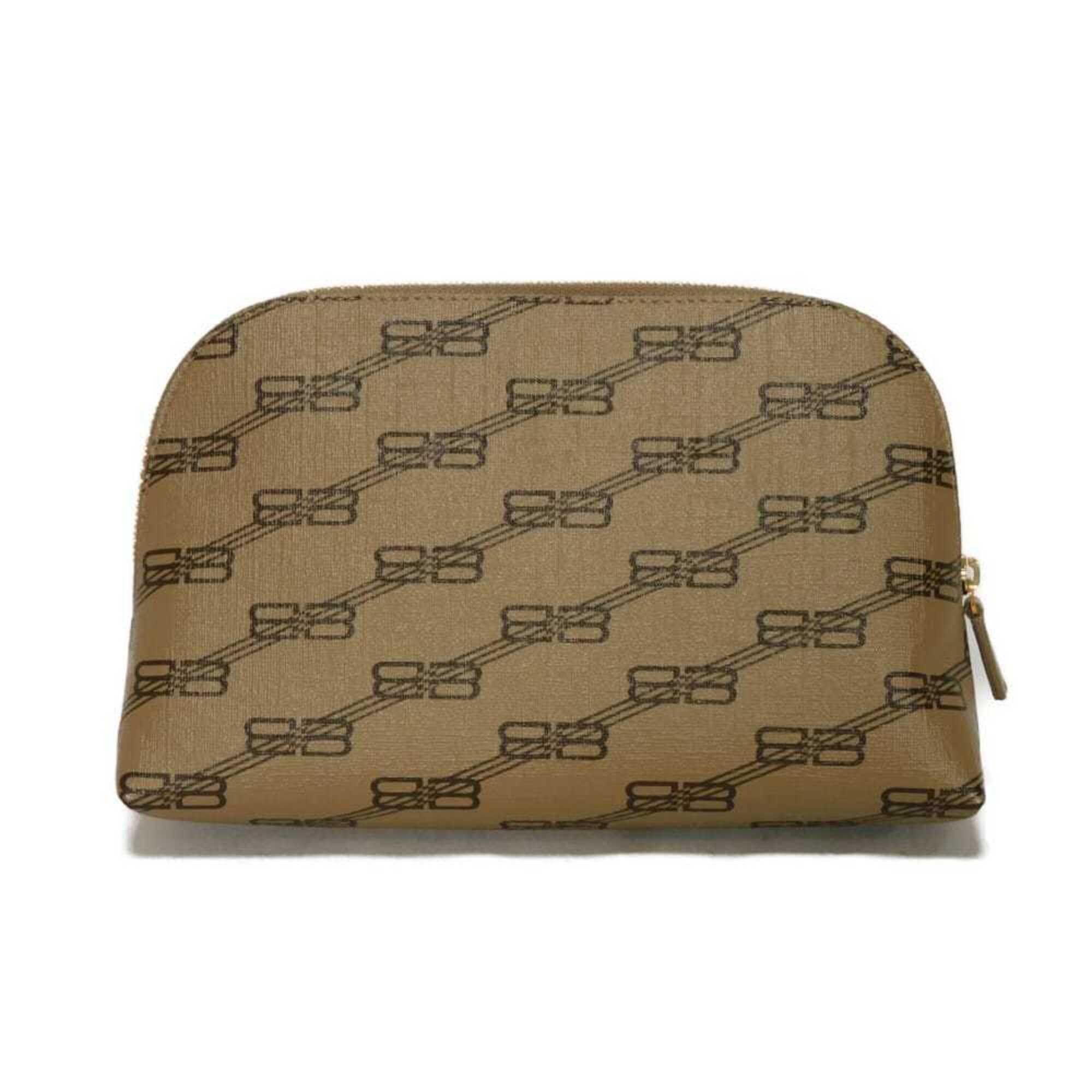 Balenciaga Balenciaga BB Monogram Clutch Bag, Round Pouch, Second Makeup New Logo, Brown, 702624 210DA 2762, Men's & Women's Size ONE SIZE - 3 Thumbnail