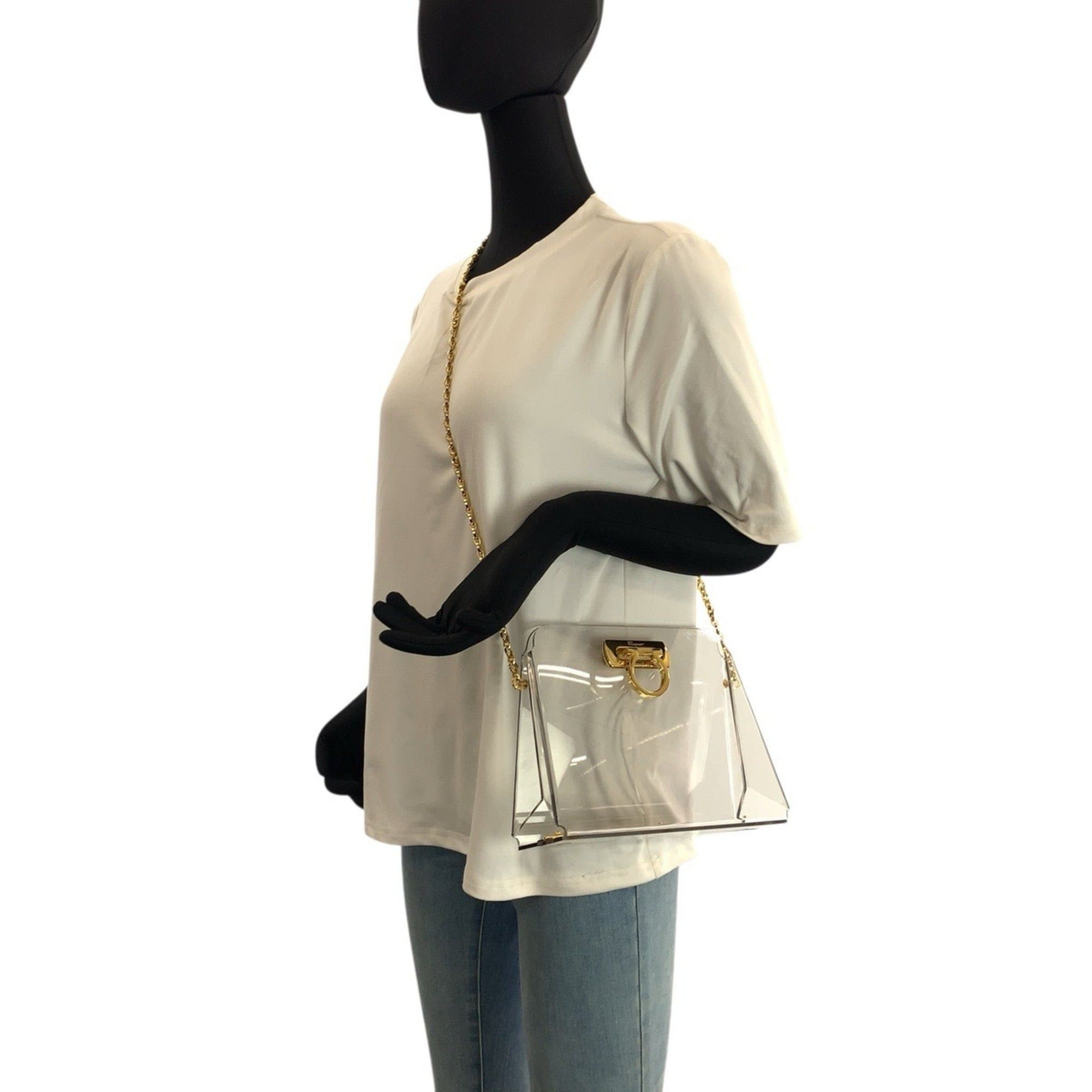 Salvatore Ferragamo Salvatore Ferragamo Gancini Clear Gold Hardware Plastic Chain Shoulder Bag for Women Size ONE SIZE - 7 Thumbnail