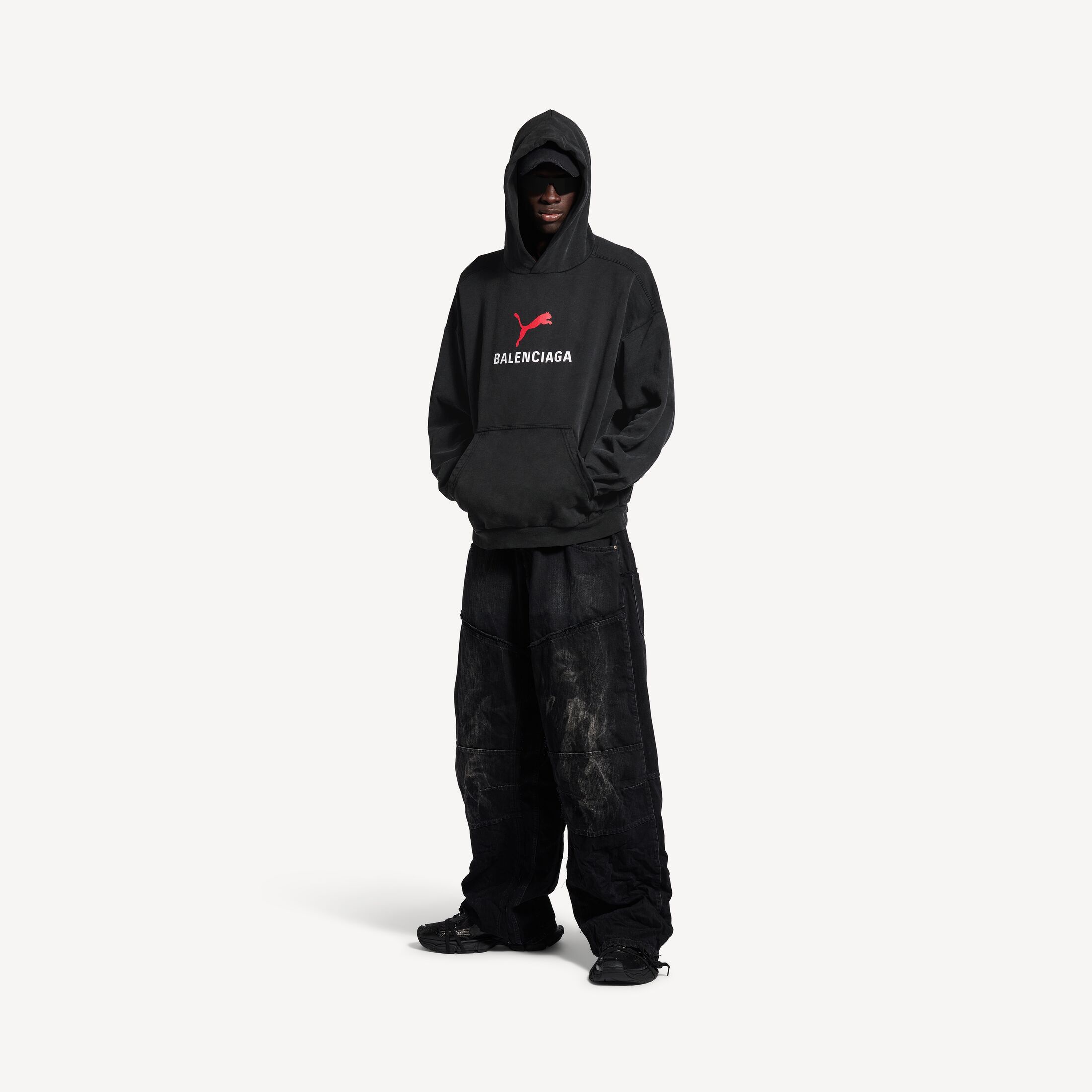 Balenciaga × Puma PUMA MEDIUM FIT HOODIE IN BLACK FADED Size US XL / EU 56 / 4 - 3 Thumbnail