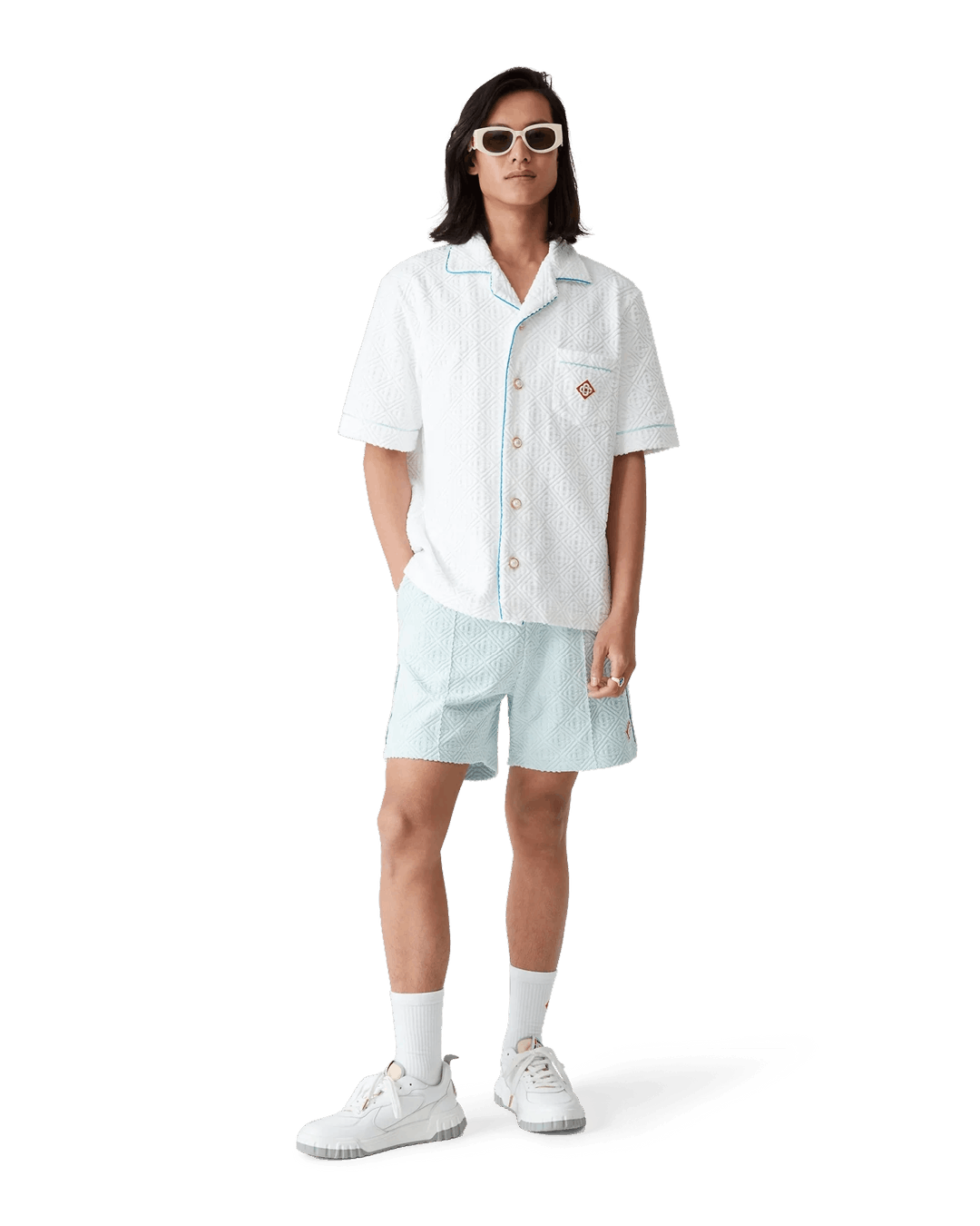 Casablanca Towelling Monogram Unisex Open Collar Shirt Bright White Size US S / EU 44-46 / 1 - 2 Thumbnail