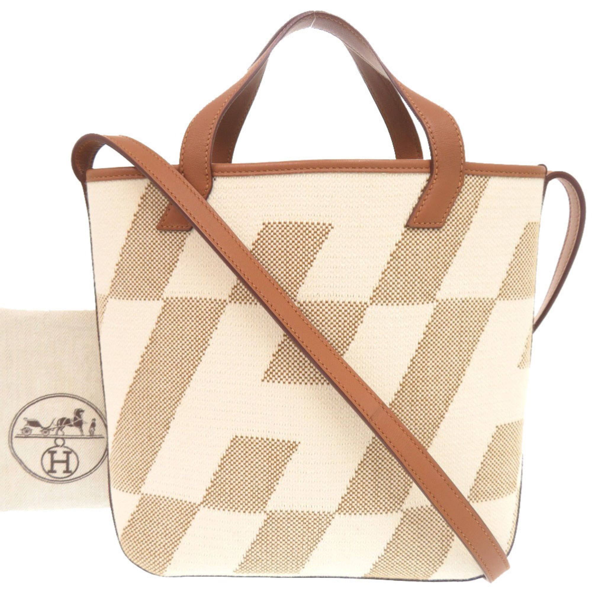 Hermes Excellent condition Hermes H Ambier PM Tote Bag/Shoulder Bag in Veau Swift Toile Leather, Gold, U stamp (2022 production) 1756HERMES Size ONE SIZE - 2 Thumbnail