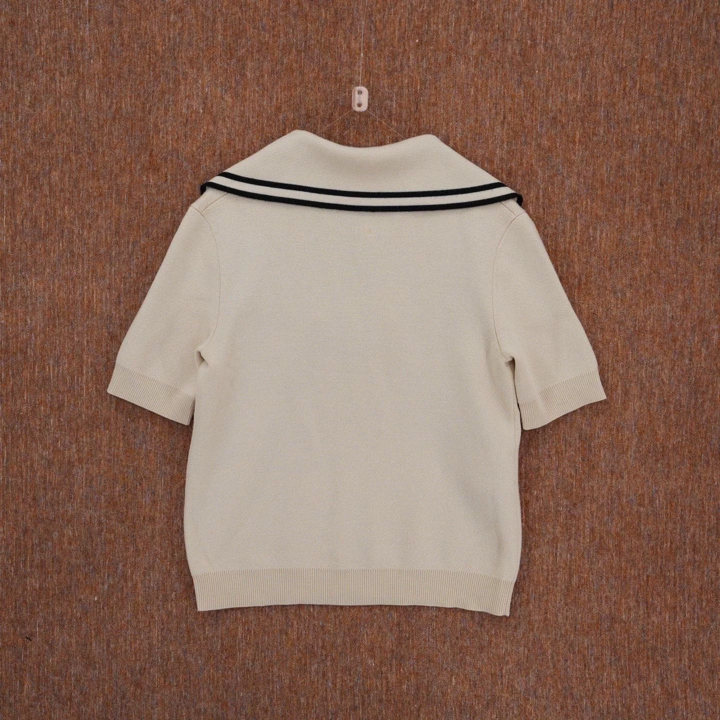 Gucci Gucci Beige Navy Collar Short-Sleeve Knit Size S / US 4 / IT 40 - 2 Thumbnail