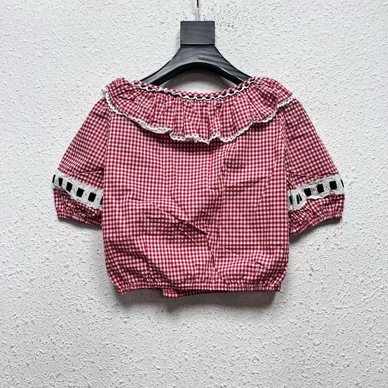 Miu Miu Miu Miu Ruffle Puff Sleeve Check Blouse Size S / US 4 / IT 40 - 2 Thumbnail