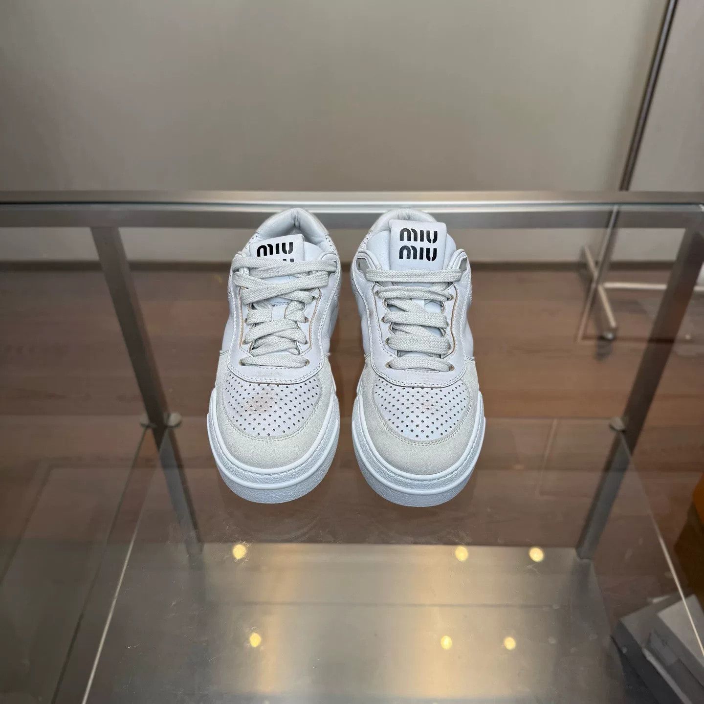 Miu Miu Miumiu White Distressed Sneakers Size US 6 / IT 36 - 2 Thumbnail