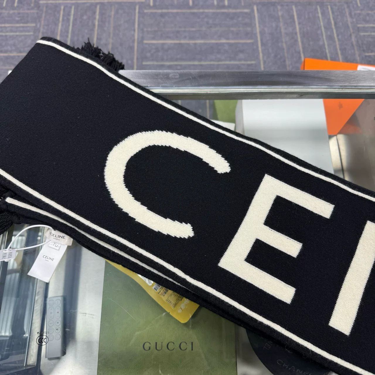 Celine CELINE Black Wool Fringe Scarf Size ONE SIZE - 2 Thumbnail