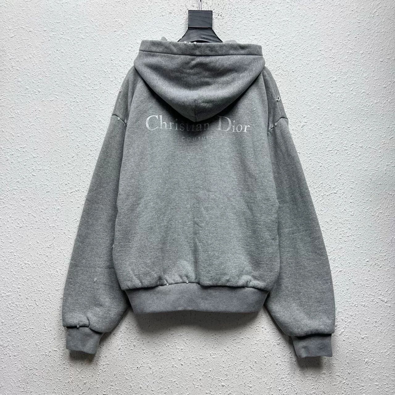 Dior DIOR Gray Burnout Distressed Double-Layer Hoodie Size S / US 4 / IT 40 - 2 Thumbnail