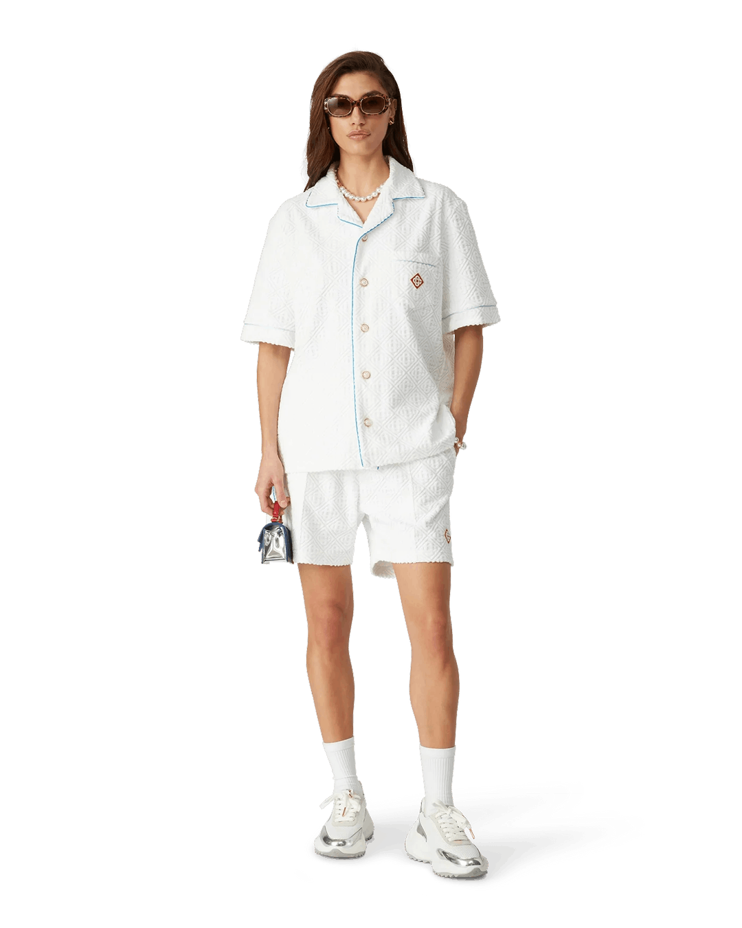 Casablanca Towelling Monogram Unisex Open Collar Shirt Bright White Size US M / EU 48-50 / 2 - 4 Thumbnail