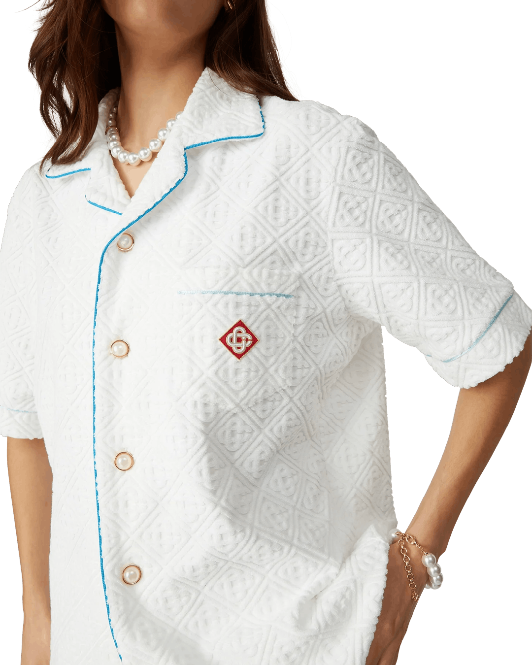 Casablanca Towelling Monogram Unisex Open Collar Shirt Bright White Size US M / EU 48-50 / 2 - 6 Thumbnail