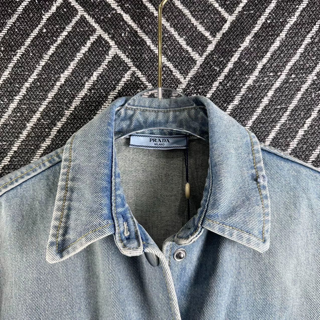 Prada Prada Light Blue Distressed Denim Shirt Size XS / US 0-2 / IT 36-38 - 4 Thumbnail