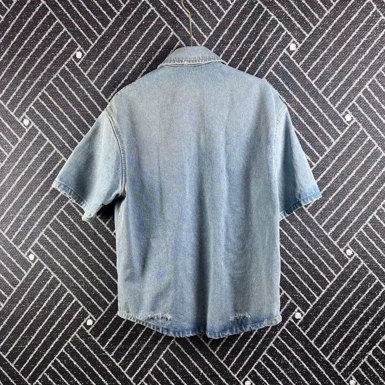 Prada Prada Light Blue Distressed Denim Shirt Size XS / US 0-2 / IT 36-38 - 2 Thumbnail