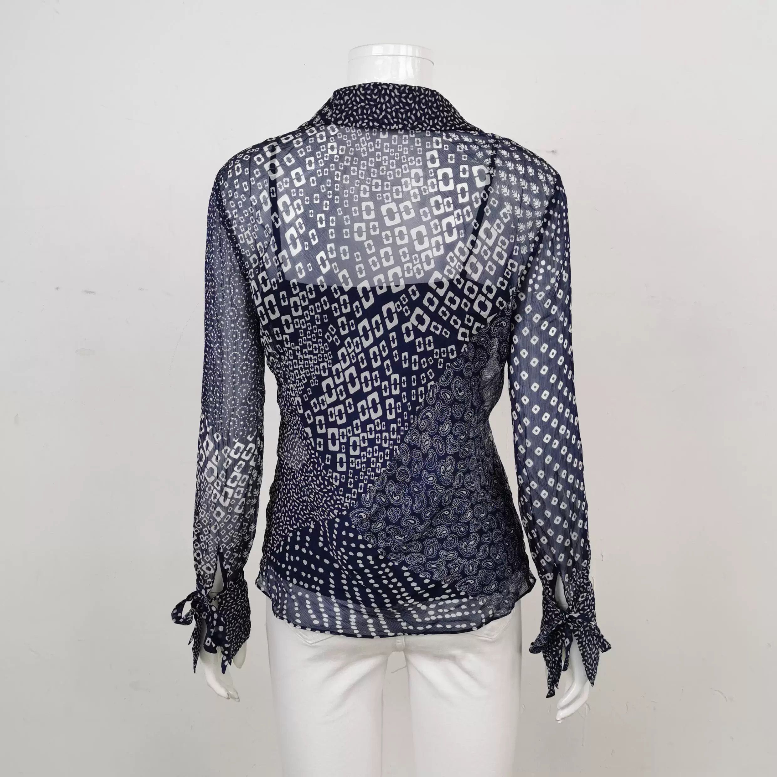 Diane von Furstenberg DVF Blue White Printed Womens Top Size S / US 4 / IT 40 - 2 Thumbnail