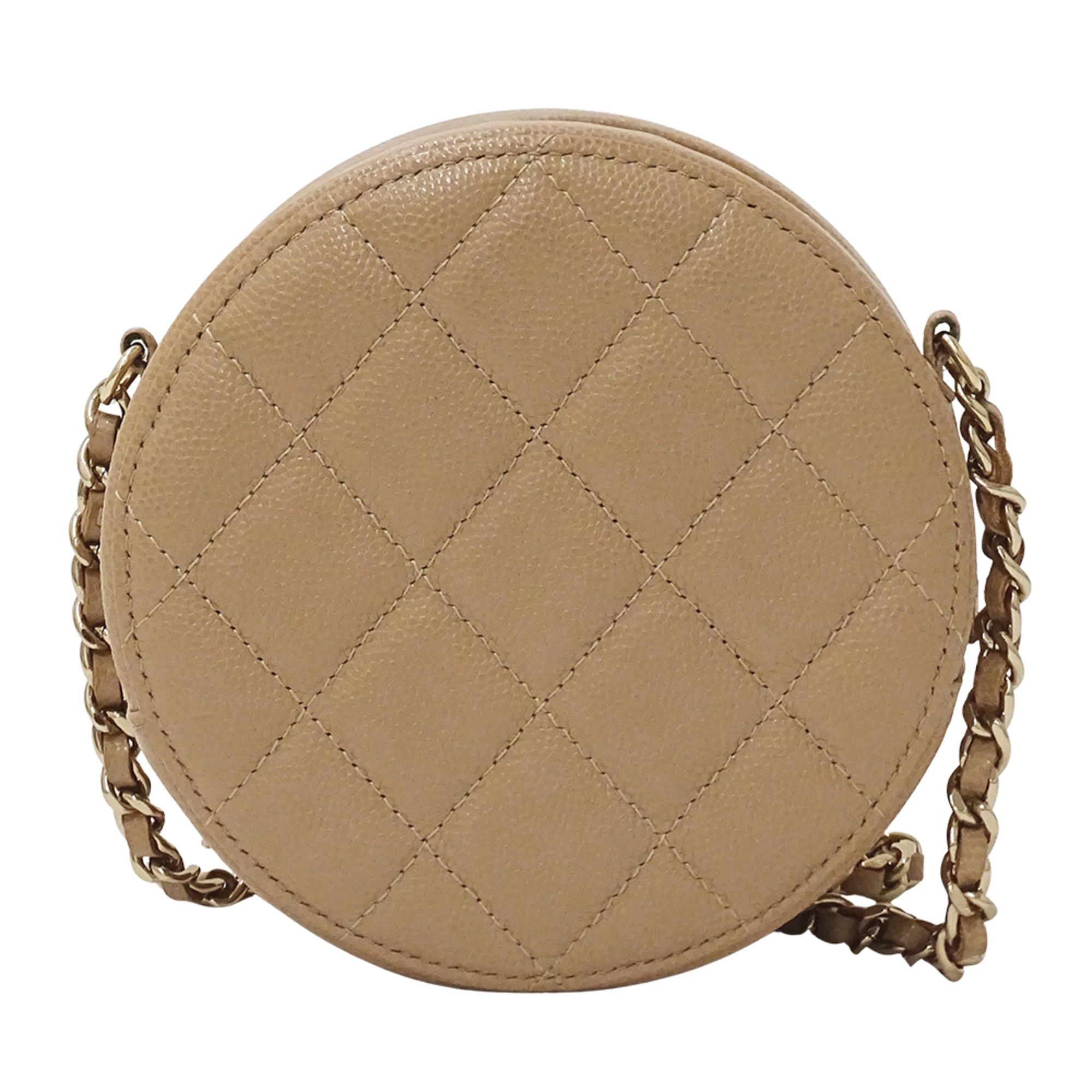 Chanel Chanel Matelassé handbag for women, brand shoulder bag, caviar leather, beige, gold hardware, chain pouch, round shape. Size ONE SIZE - 2 Thumbnail