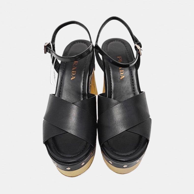 Prada PRADA Black Leather High-Heel Sandals Size US 6 / IT 36 - 2 Thumbnail