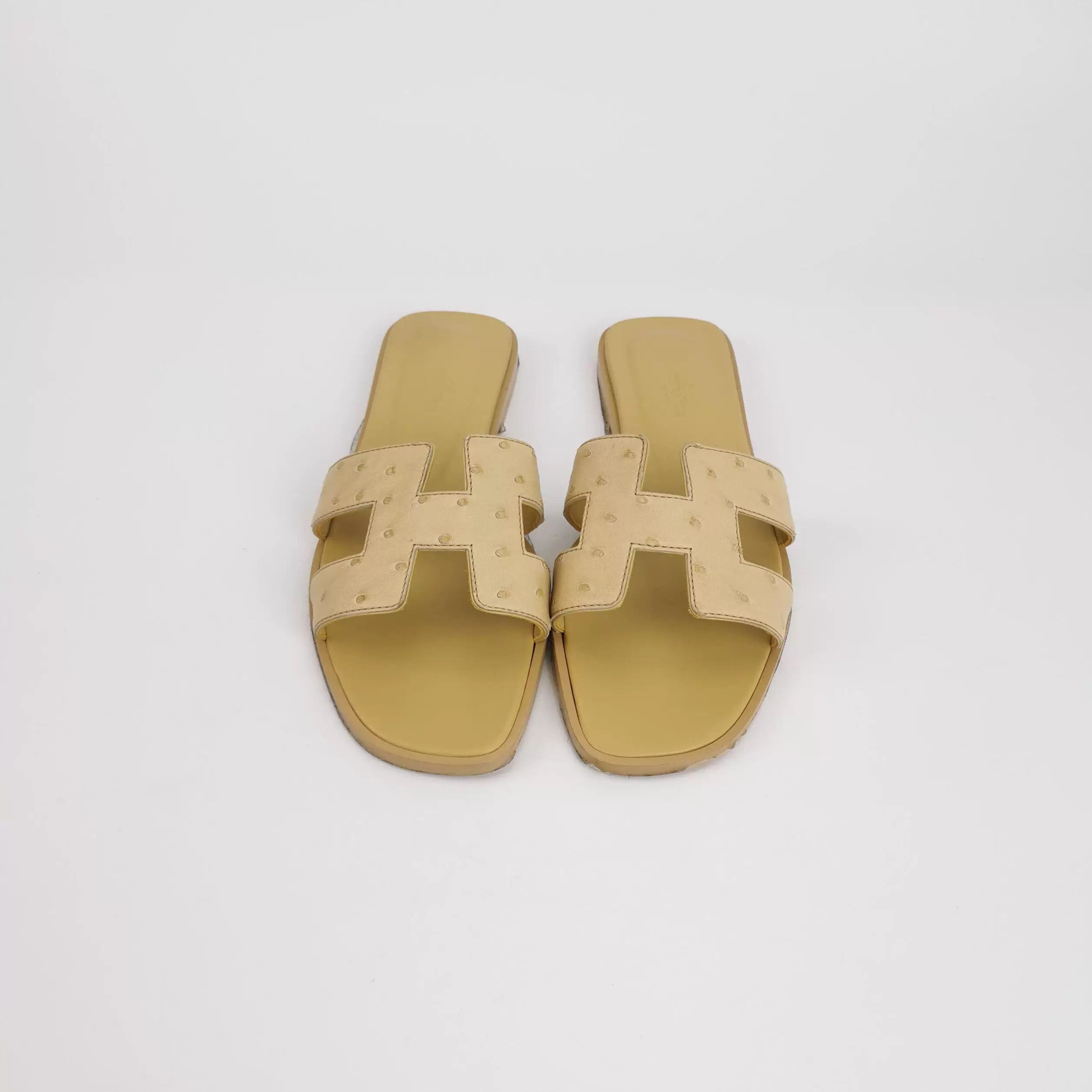 Hermes Hermes Oran Ostrich Leather H Slippers 38 Size US 7 / IT 37 - 3 Thumbnail