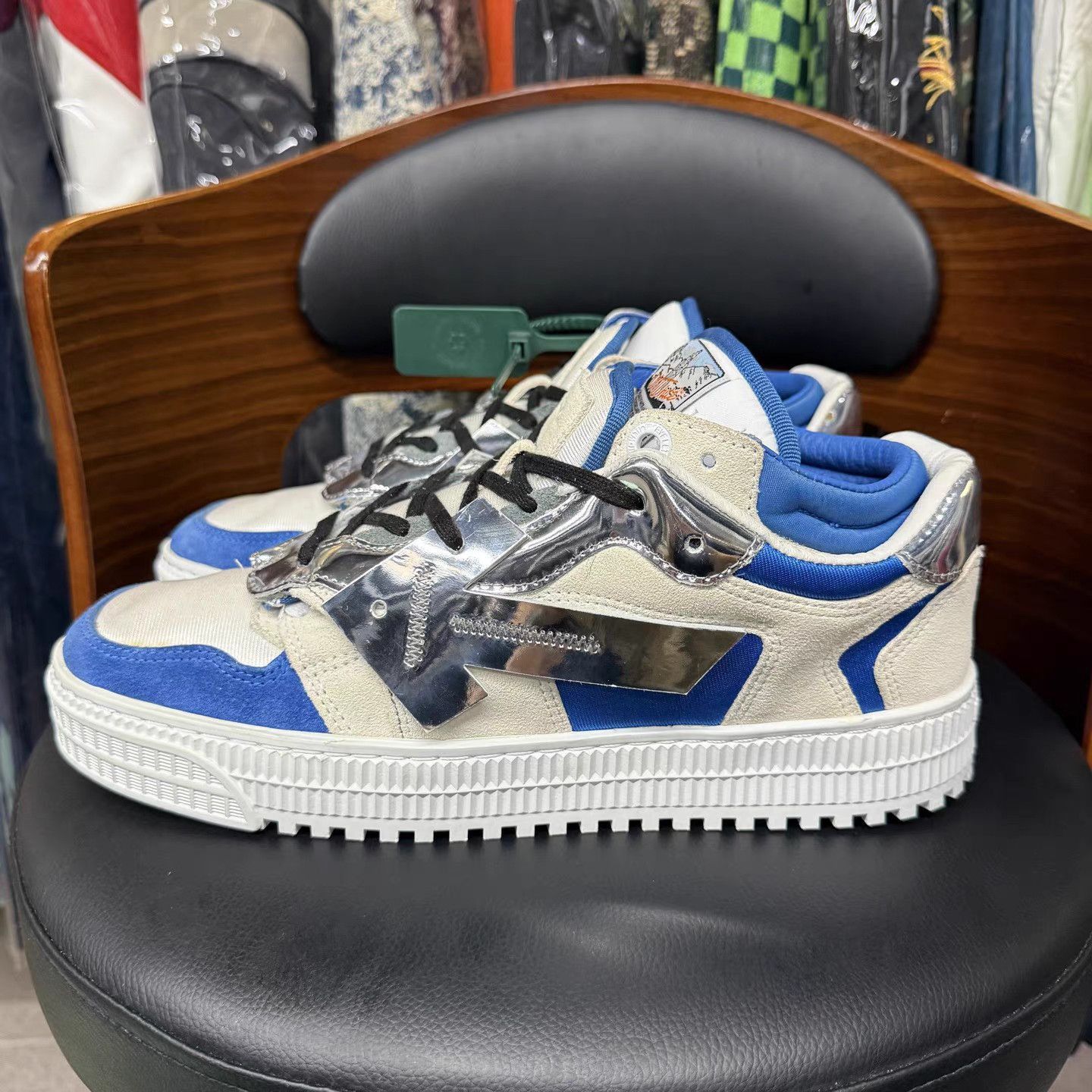 Off-White Blue High-Top Sneakers with Silver Accents Size US 8 / EU 41 - 6 Thumbnail