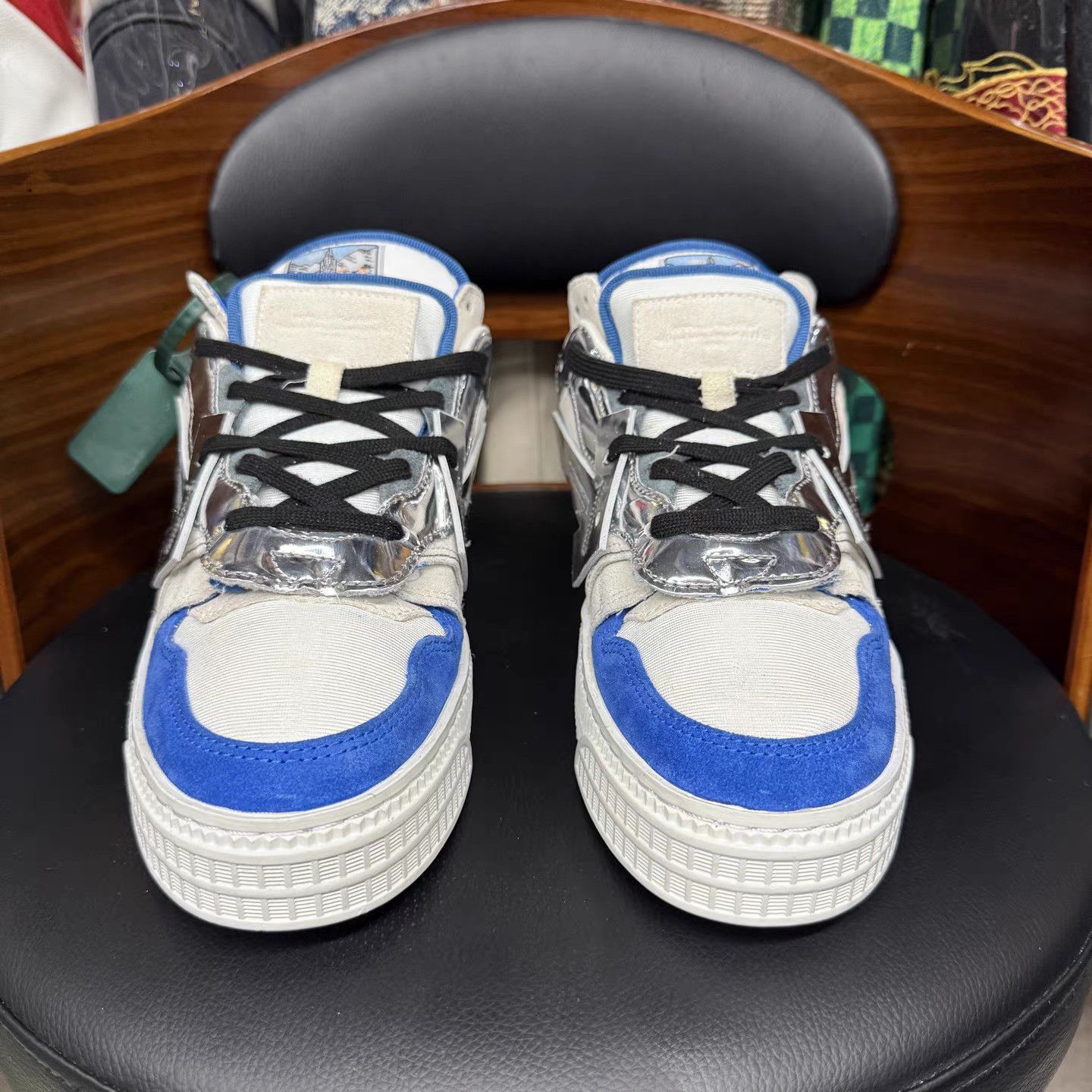 Off-White Blue High-Top Sneakers with Silver Accents Size US 8 / EU 41 - 2 Thumbnail
