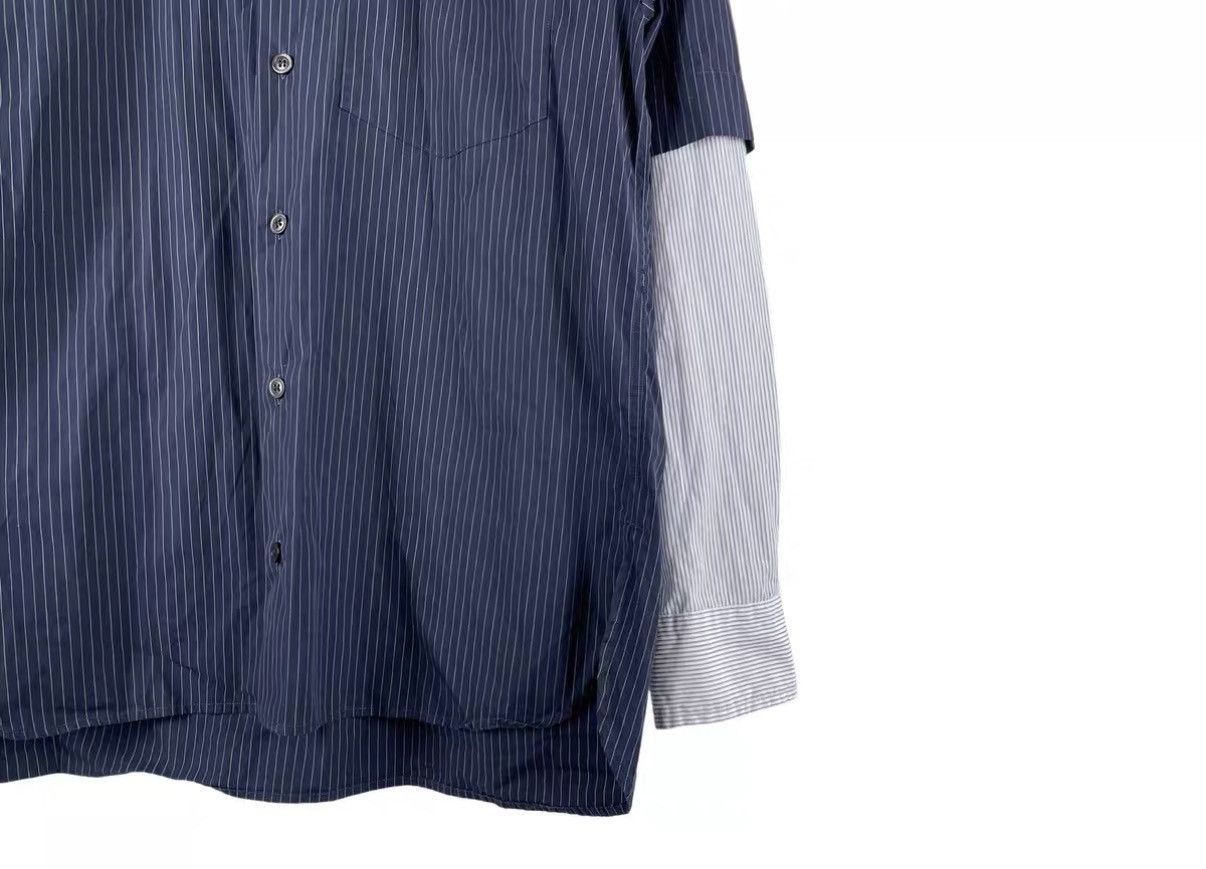 Dries Van Noten Blue Striped Button-Up Shirt with Contrast Sleeves Size US S / EU 44-46 / 1 - 5 Thumbnail