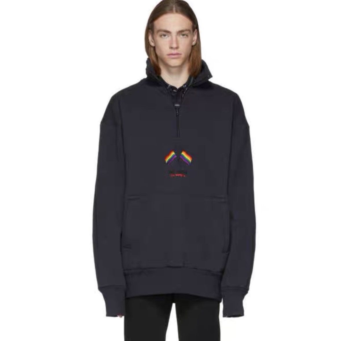 Balenciaga Black Half-Zip Sweatshirt with Rainbow Graphic Size US M / EU 48-50 / 2 - 6 Thumbnail
