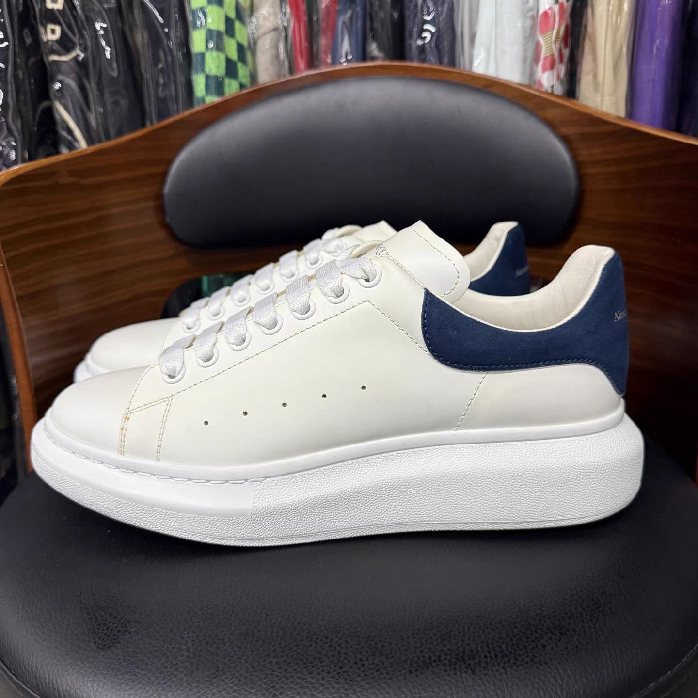 Alexander McQueen White Low-Top Sneakers with Blue Accent Size US 10 / EU 43 - 6 Thumbnail