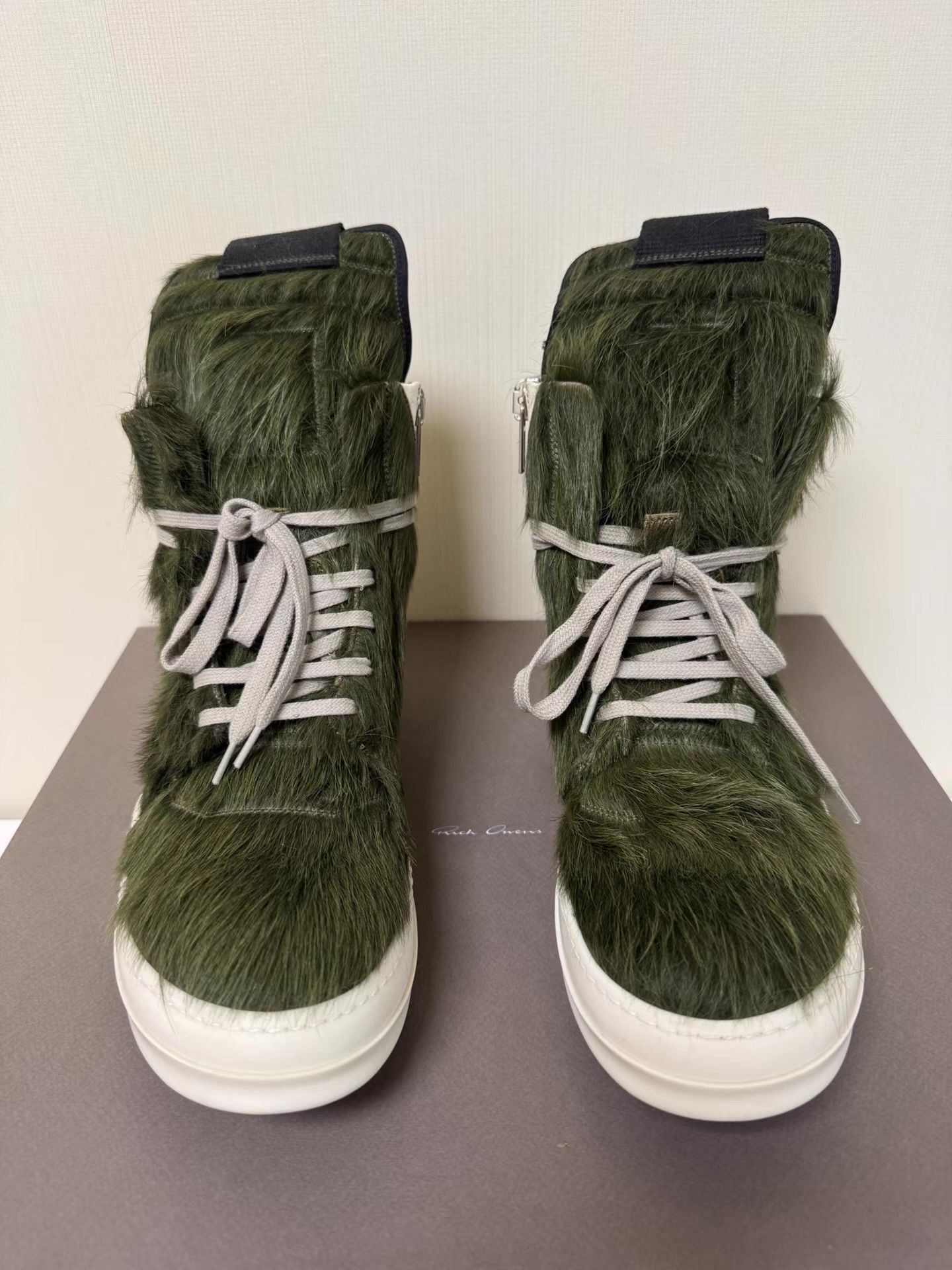 Rick Owens Green High-Top Faux Fur Accent Sneakers Size US 8.5 / EU 41-42 - 3 Thumbnail