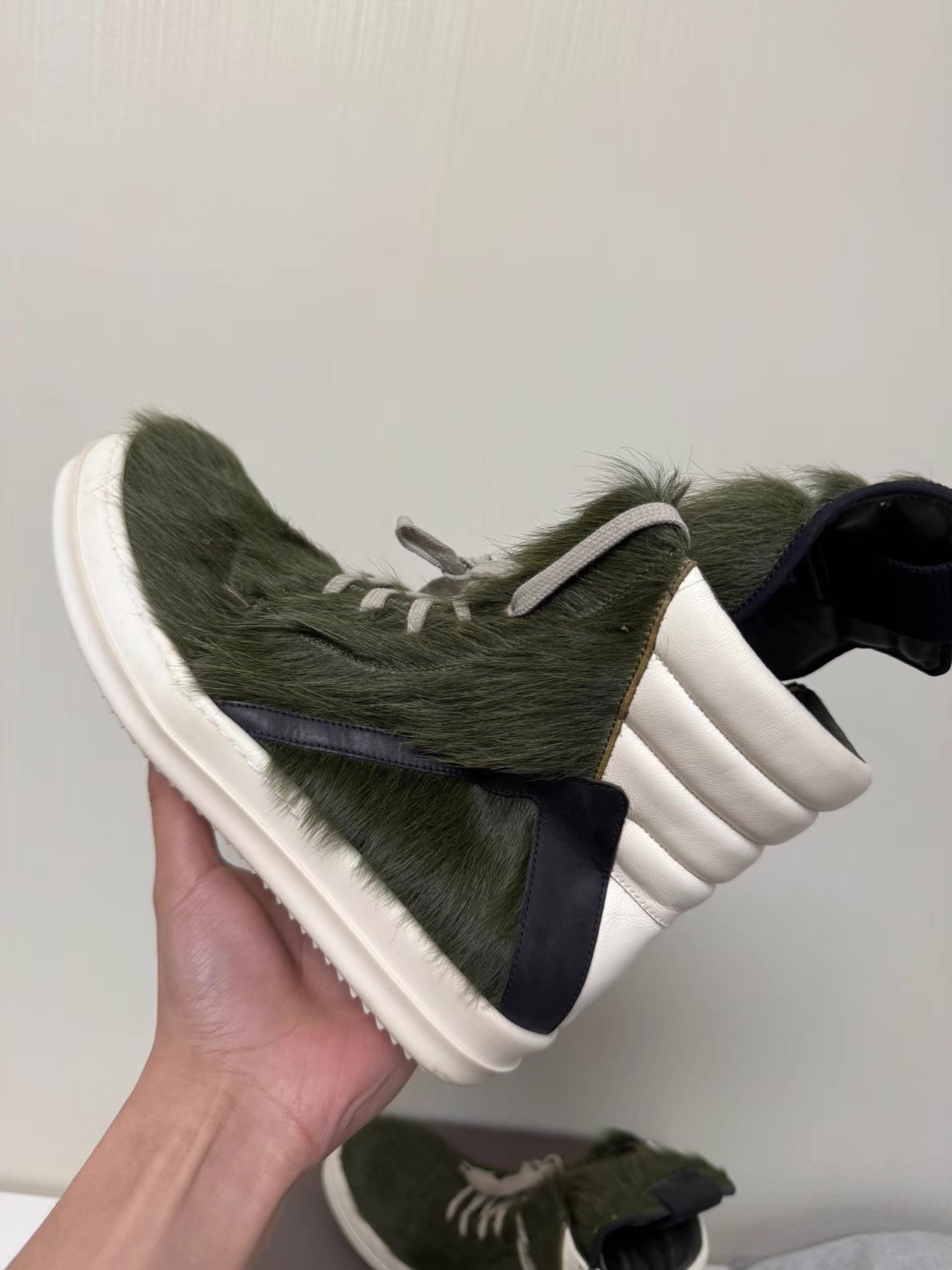 Rick Owens Green High-Top Faux Fur Accent Sneakers Size US 8.5 / EU 41-42 - 5 Thumbnail