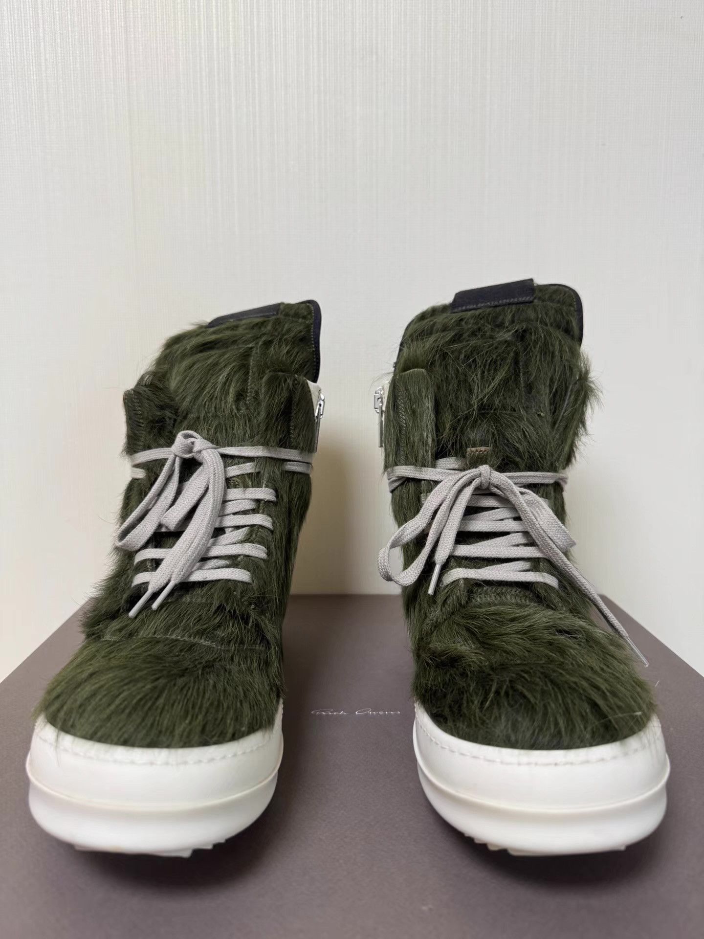 Rick Owens Green High-Top Faux Fur Accent Sneakers Size US 8.5 / EU 41-42 - 6 Thumbnail