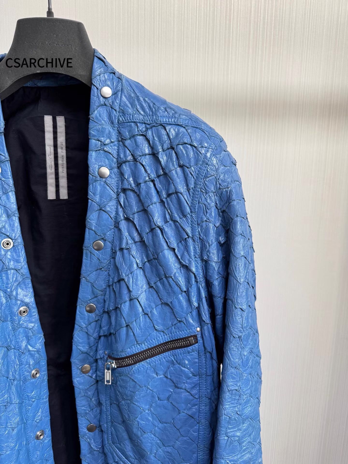 Rick Owens Blue Textured Leather Jacket Size L Size US L / EU 52-54 / 3 - 3 Thumbnail