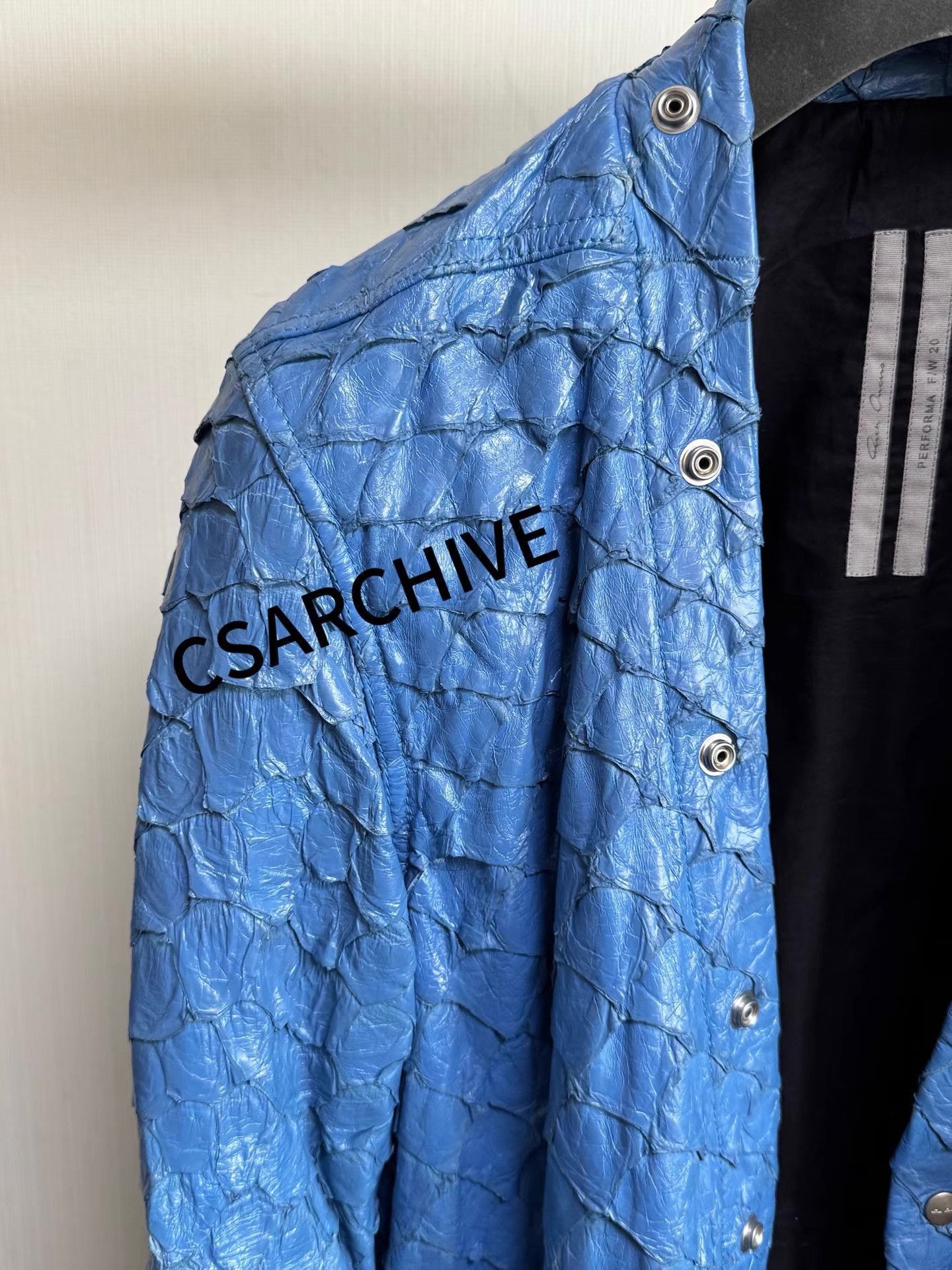 Rick Owens Blue Textured Leather Jacket Size L Size US L / EU 52-54 / 3 - 4 Thumbnail