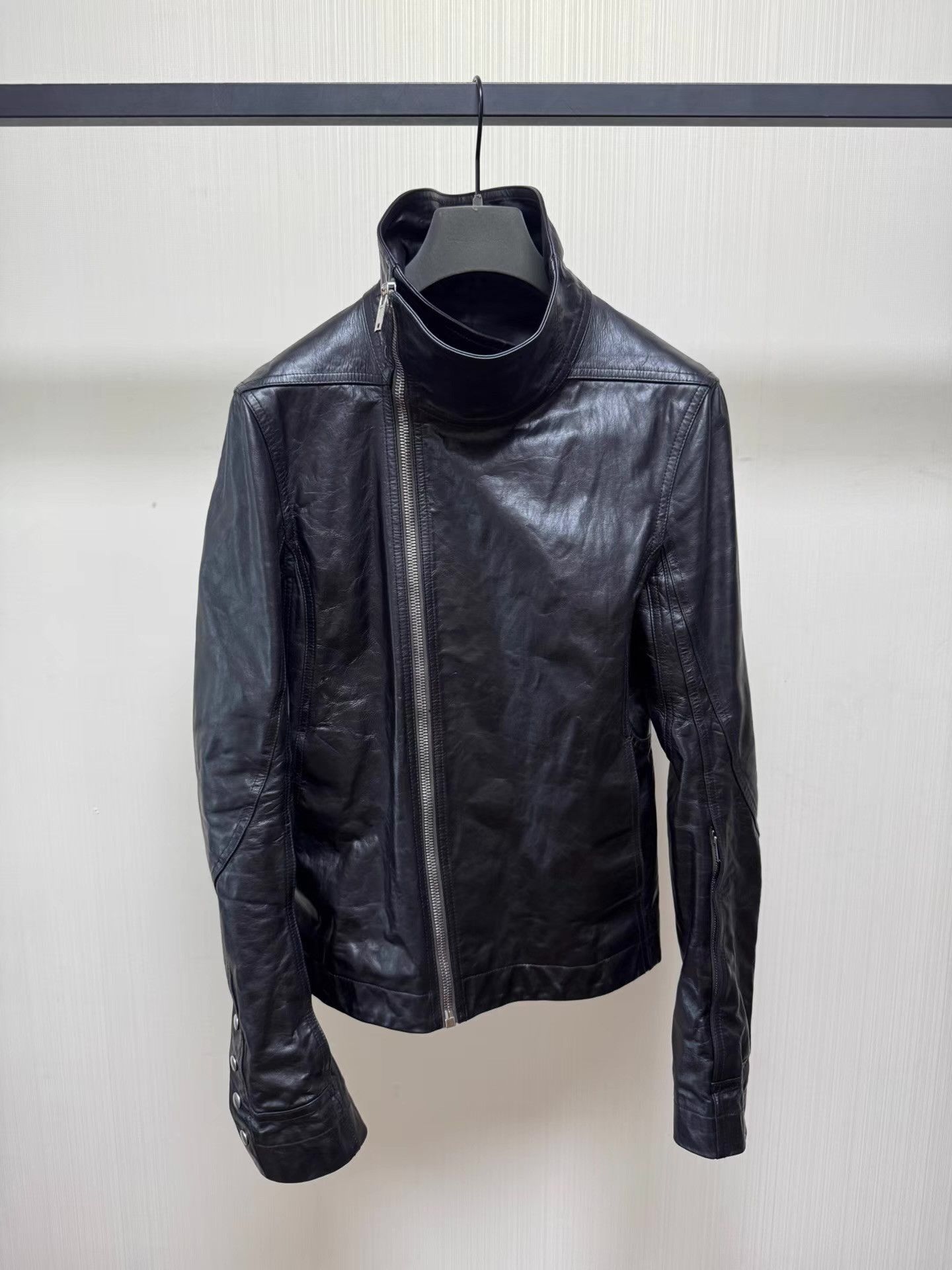 Rick Owens Black Leather Jacket with Asymmetric Zip Size US M / EU 48-50 / 2 - 6 Thumbnail