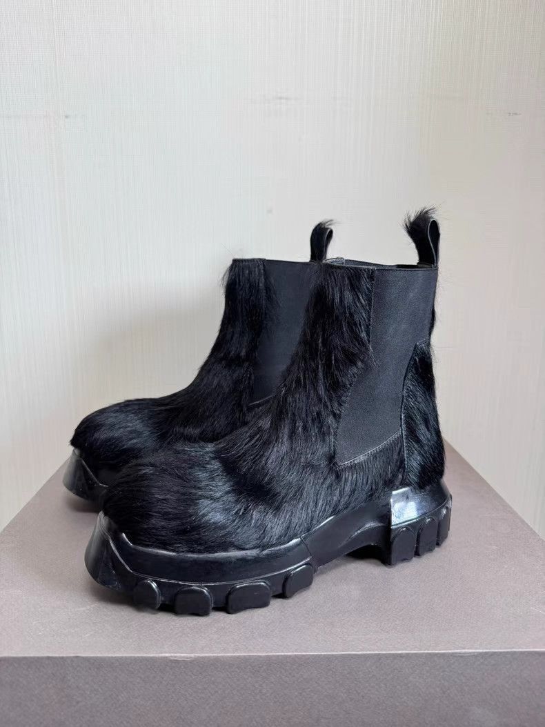 Rick Owens Black Furry Platform Chelsea Boots Size US 5 / EU 37 - 7 Thumbnail