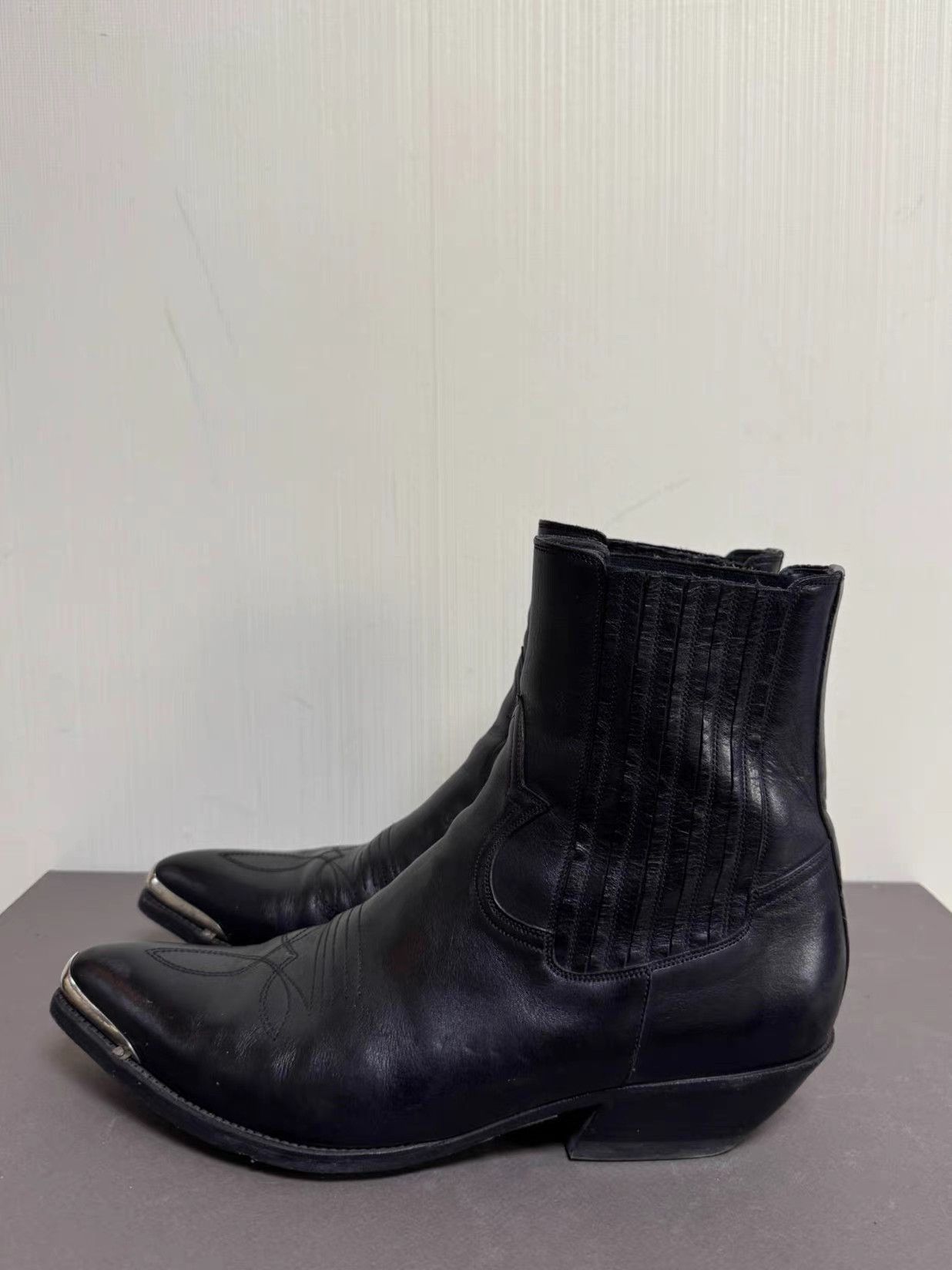 Celine Black Western Style Leather Ankle Boots Size US 11 / EU 44 - 5 Thumbnail