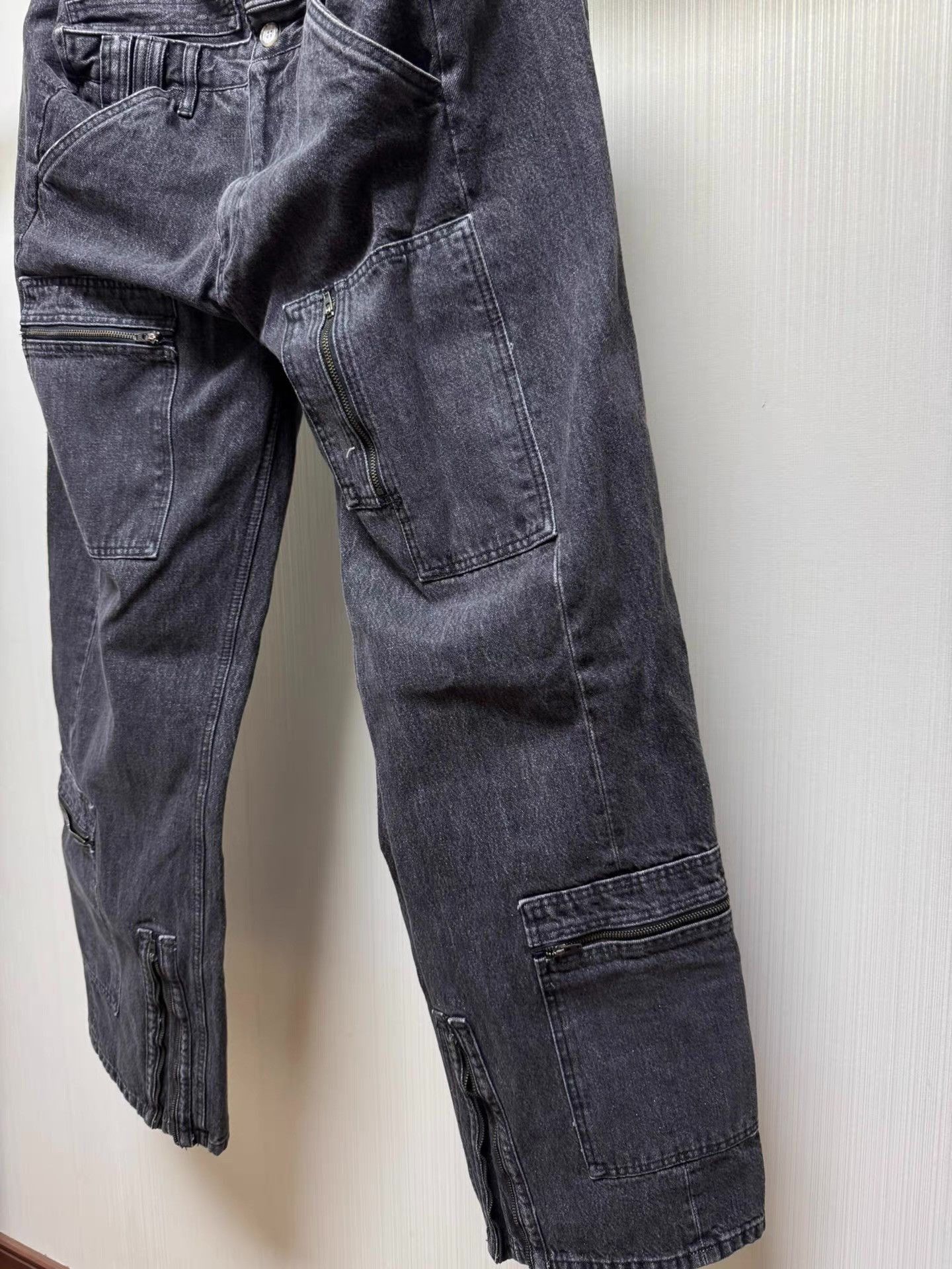 Y/Project Gray Cargo Denim Pants with Multiple Zip Pockets Size US 32 / EU 48 - 3 Thumbnail