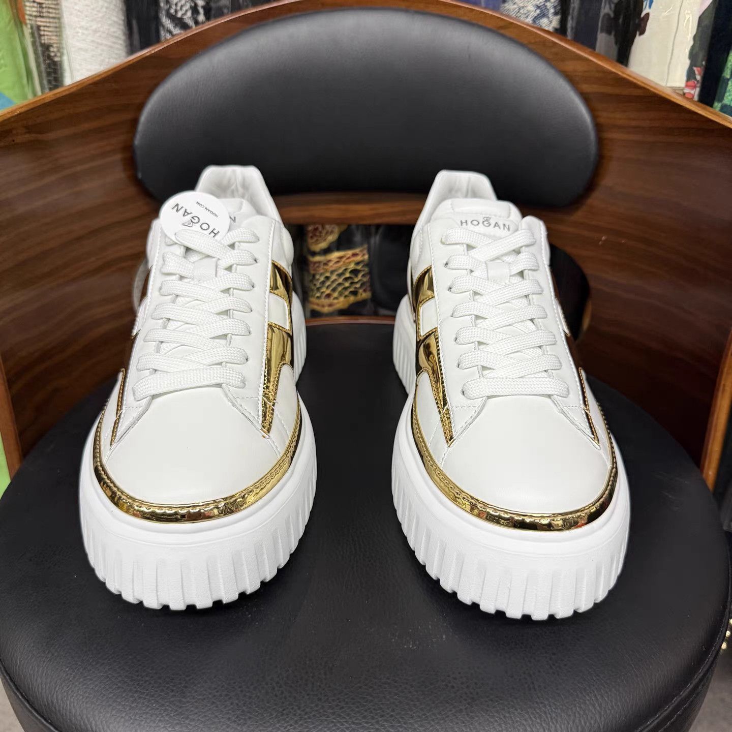 Hogan White Low-Top Sneakers with Gold Accents Size US 6.5 / EU 39-40 - 2 Thumbnail