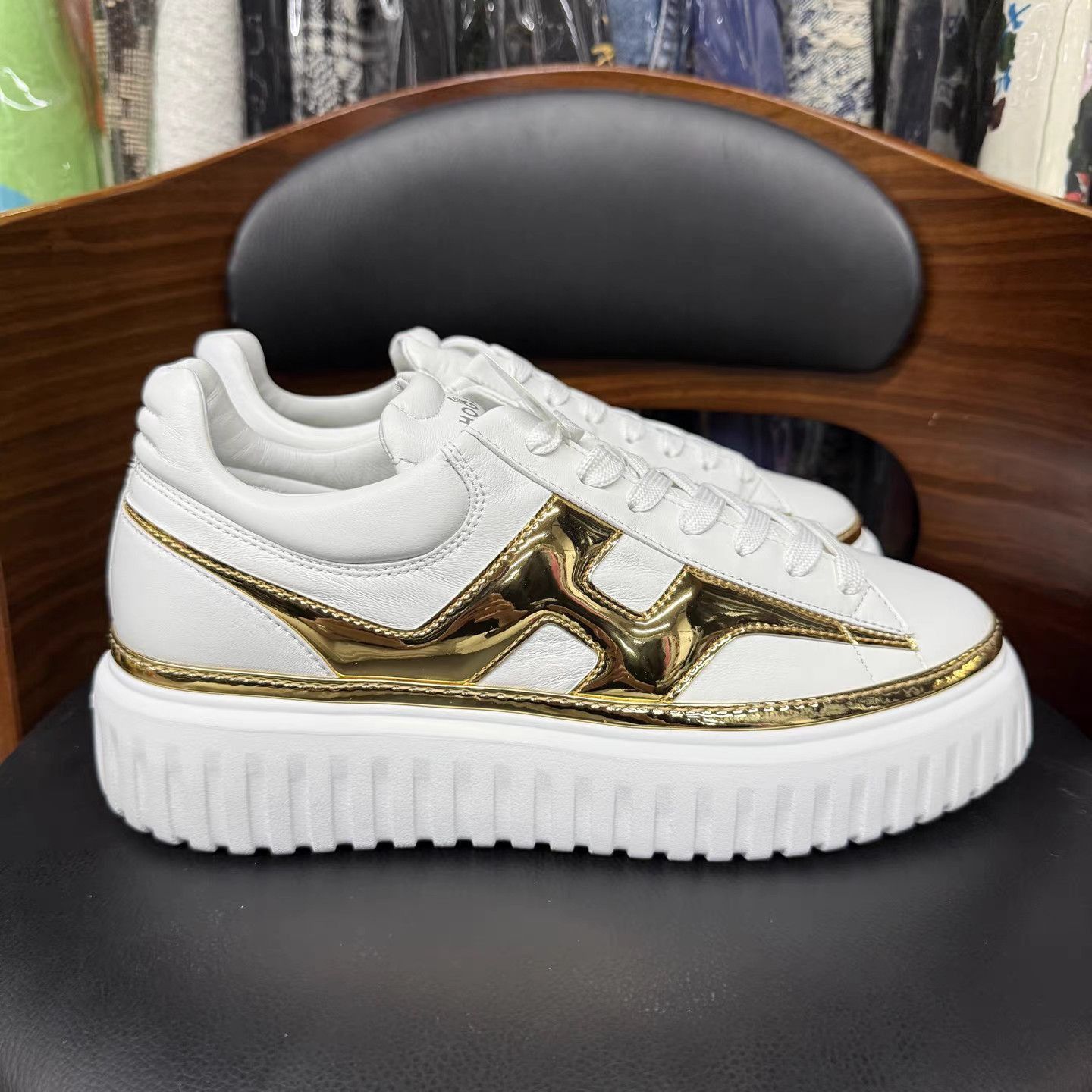 Hogan White Low-Top Sneakers with Gold Accents Size US 6.5 / EU 39-40 - 4 Thumbnail